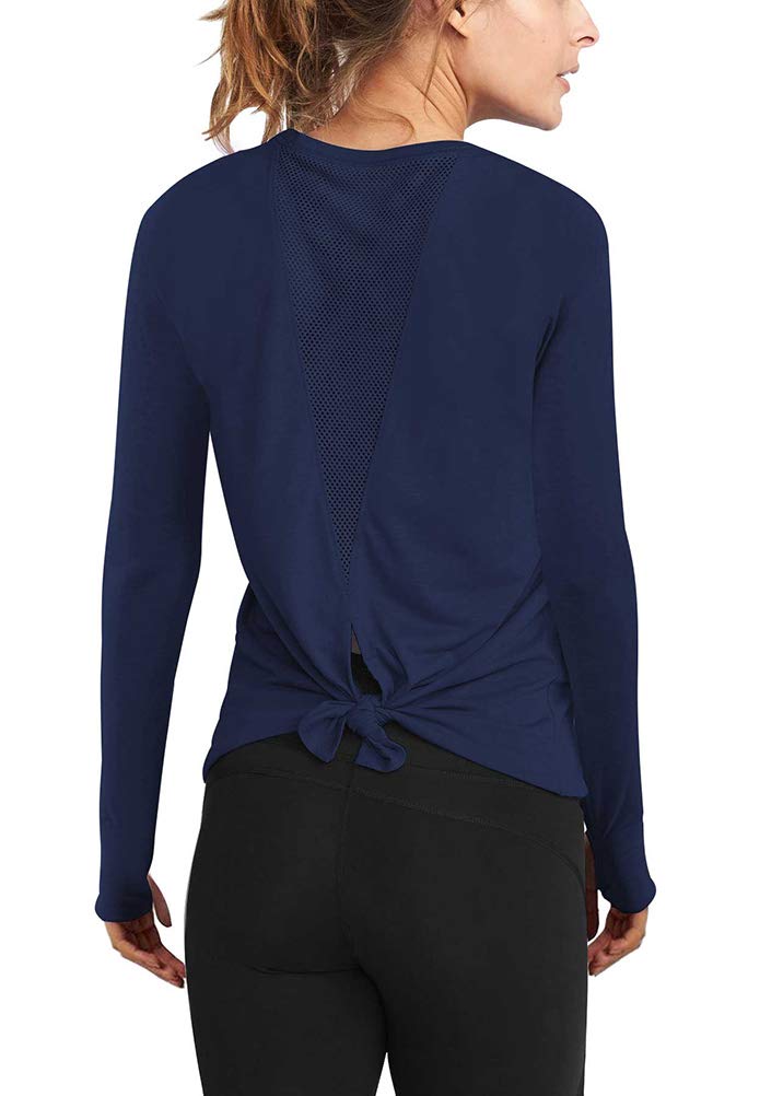 Mippo Women's Long Sleeve Workout Shirts - Yoga Tops with Open Back Design for Running, Gym & Athletic Activities | Breathable Activewear for Yoga, Pilates & Cardio