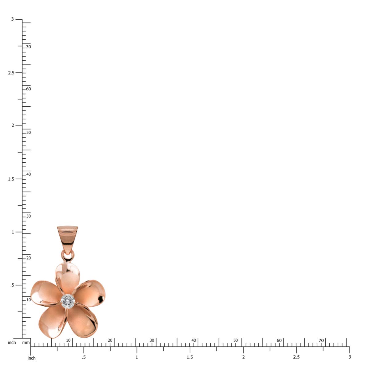 14K Rose Gold Plated Sterling Silver CZ Plumeria Flower Pendant Necklace - 18