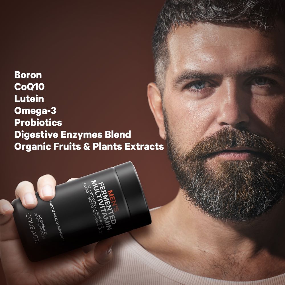 Codeage Fermented Multivitamin for Men - 25+ Essential Vitamins & Minerals Supplement for Immune Support, Energy & Overall Wellness | Daily Multivitamin for Active Men