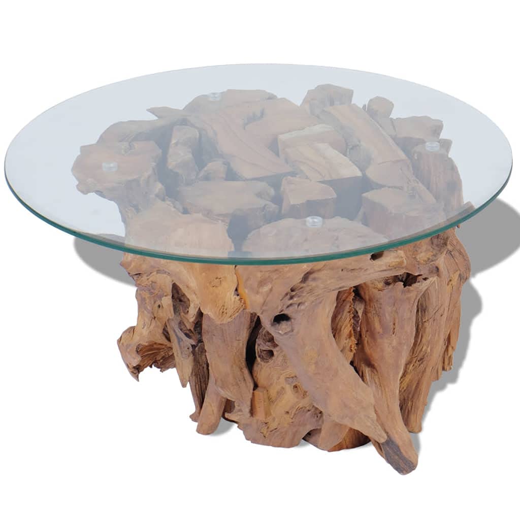 CHARMMA Solid Teak Driftwood Coffee Table - 23.6 Inch Rustic Brown Wooden Table - 29.25kg Heavy Duty - Perfect for Living Room, Lounge, or Beach House Decor