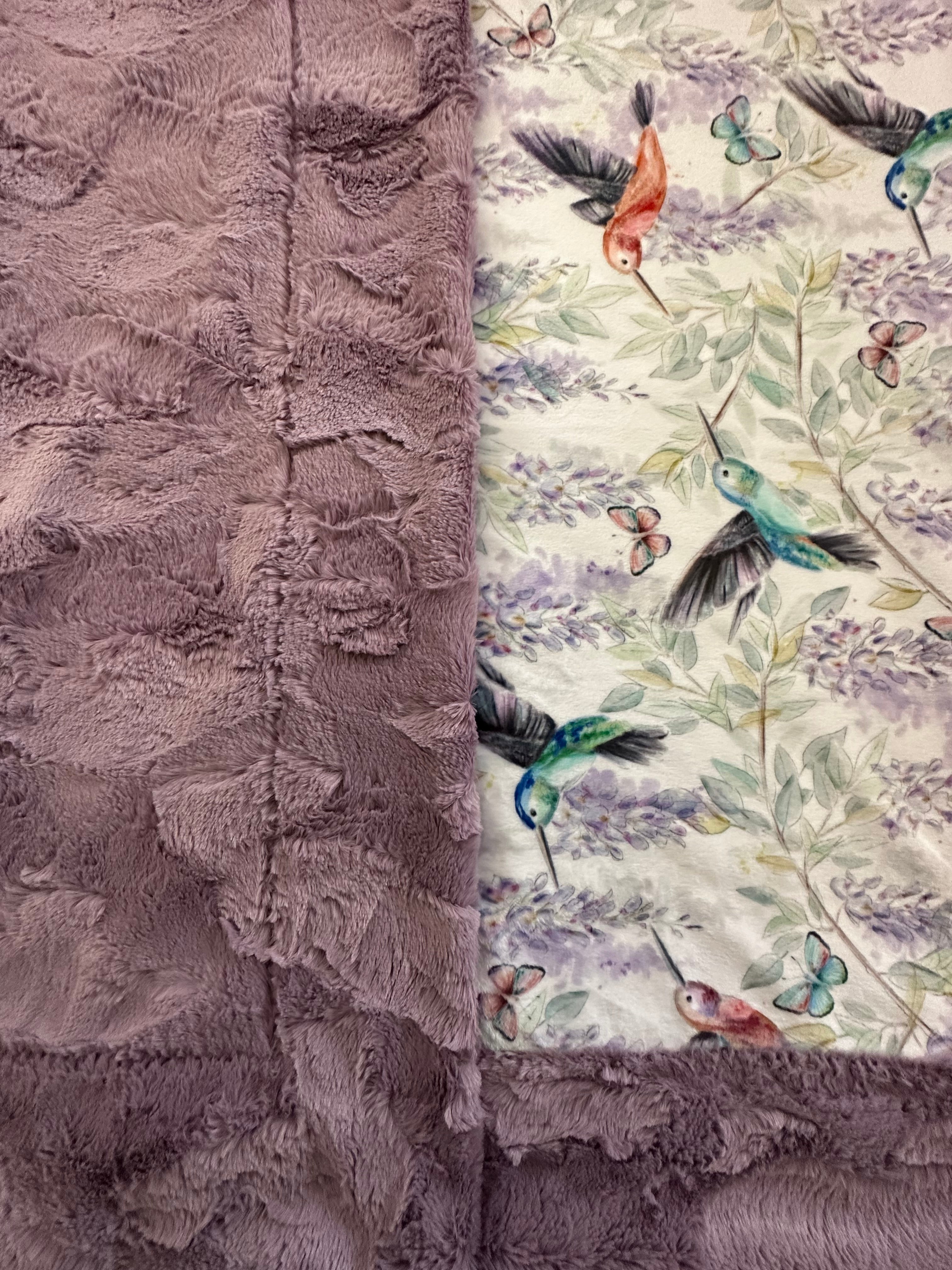 Soft Minky Blanket 55x63 Inches - Hummingbirds on Mulberry Design, Cozy Travel & Throw Blanket for Home, Office, Camping, Gifts