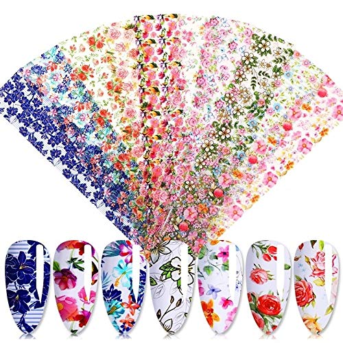 10pcs Summer Flower Nail Foils - DIY Nail Art Stickers for Manicure & Pedicure