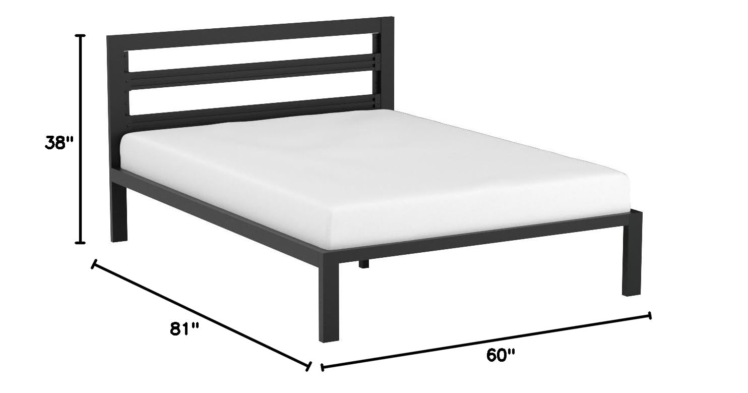 Amazon Basics Metal Bed Frame with Modern Industrial Design Headboard - 14 Inch Height for Under-Bed Storage - Wood Slats Support - Easy Assembly Queen Size Bed in Black - Perfect for Small Apartments, Dorm Rooms & Guest Bedrooms