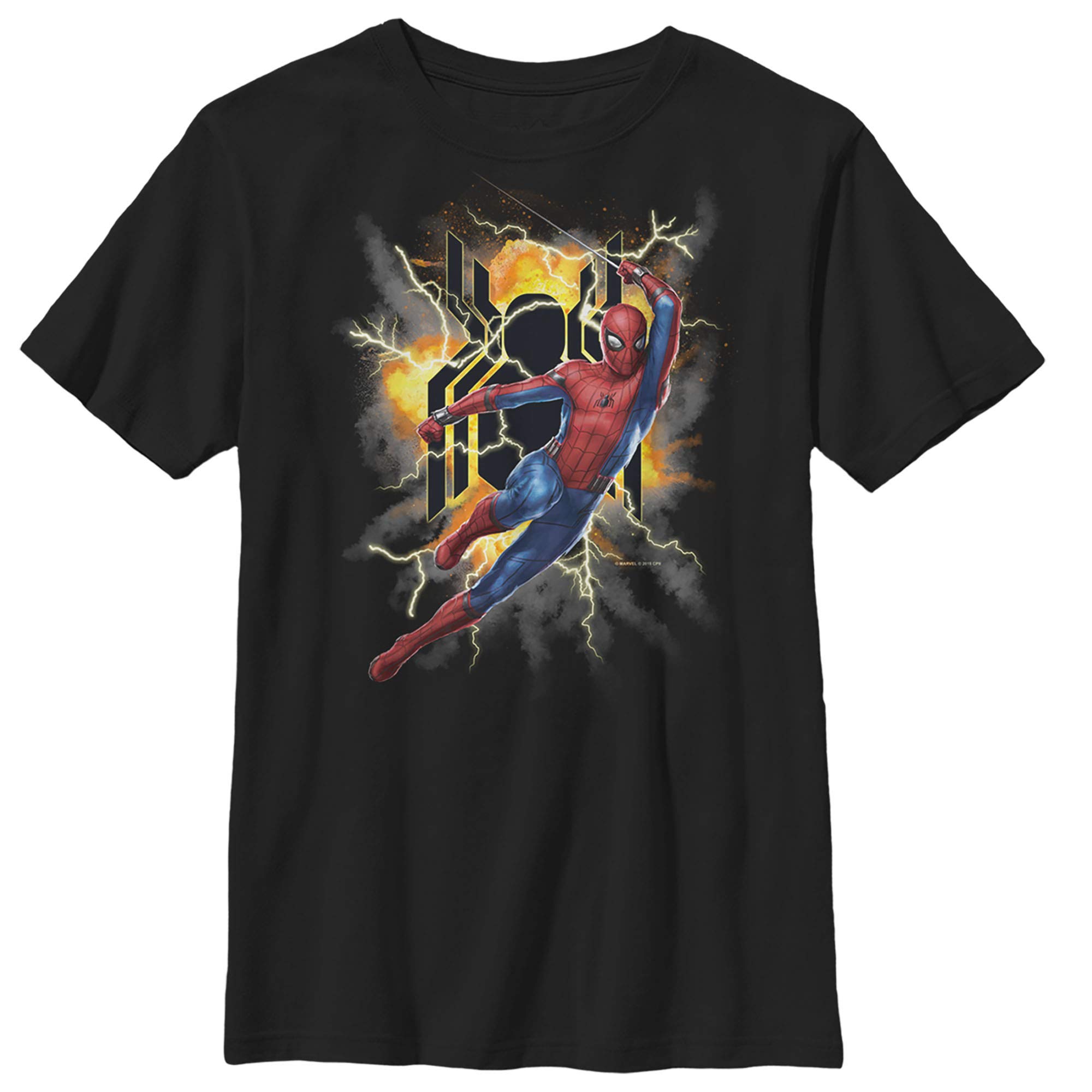 Marvel Boys Spider-Man Far from Home Lightning Strike Graphic T-Shirt - Cool Superhero Tee for Kids, Cosplay & Everyday Wear