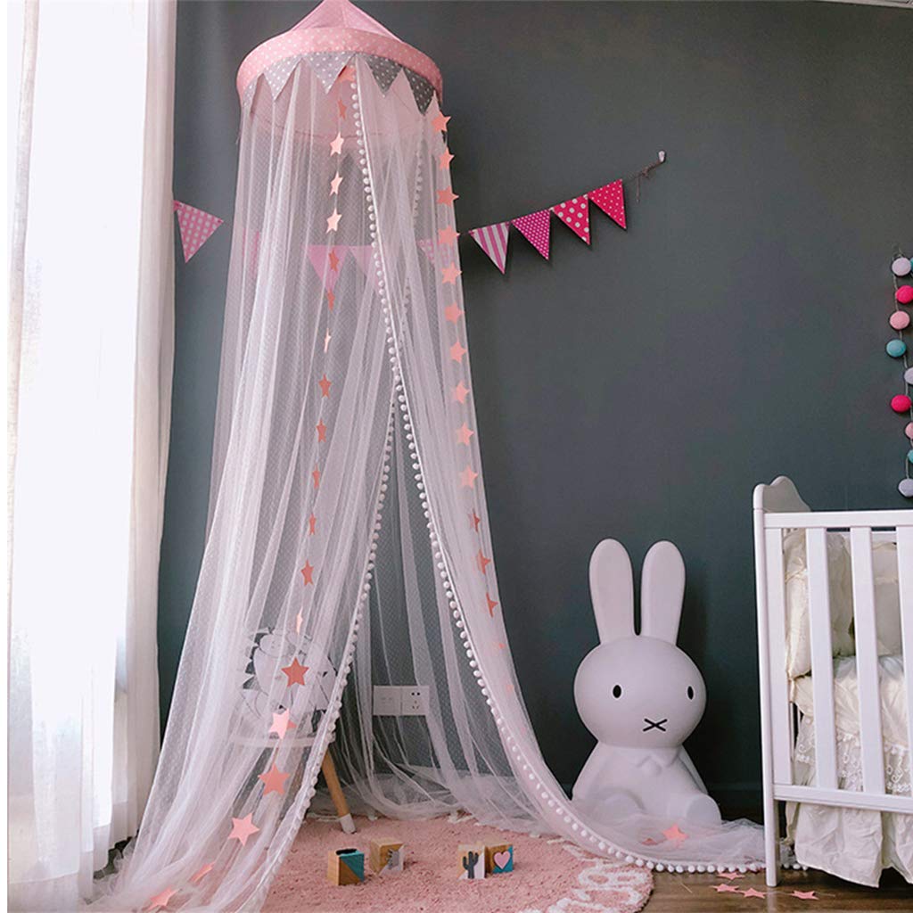 Princess Bed Canopy with Mosquito Net - Pink Star Decor Hanging Tent for Baby Crib & Kids Room Decor | Perfect for Nursery, Bedroom, and Sleep Protection