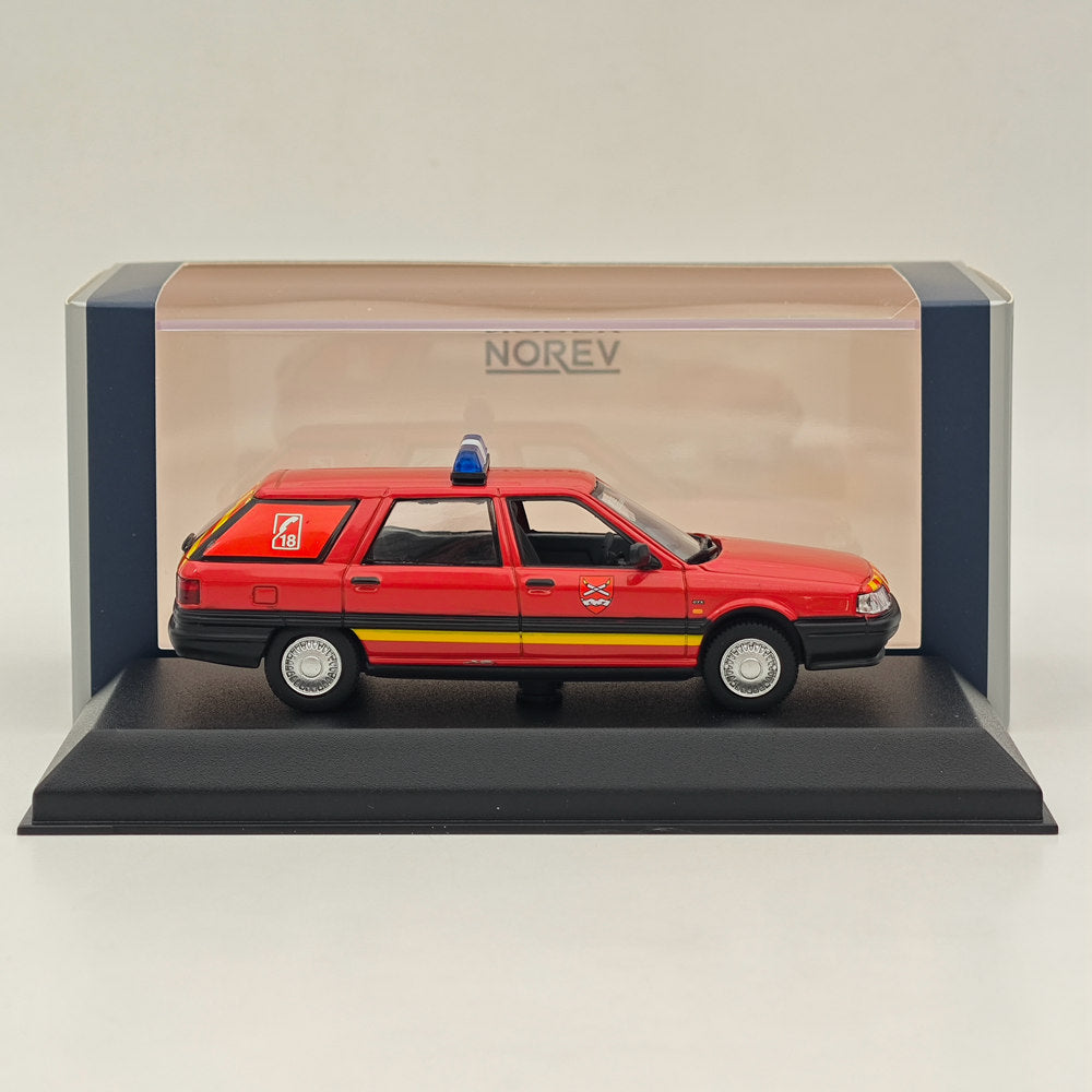 1/43 Scale Norev Renault 21 Nevada 1991 Firefighters Diecast Model Car - Red Collectible Vehicle for Display, Gift, or Firefighter Memorabilia Collection