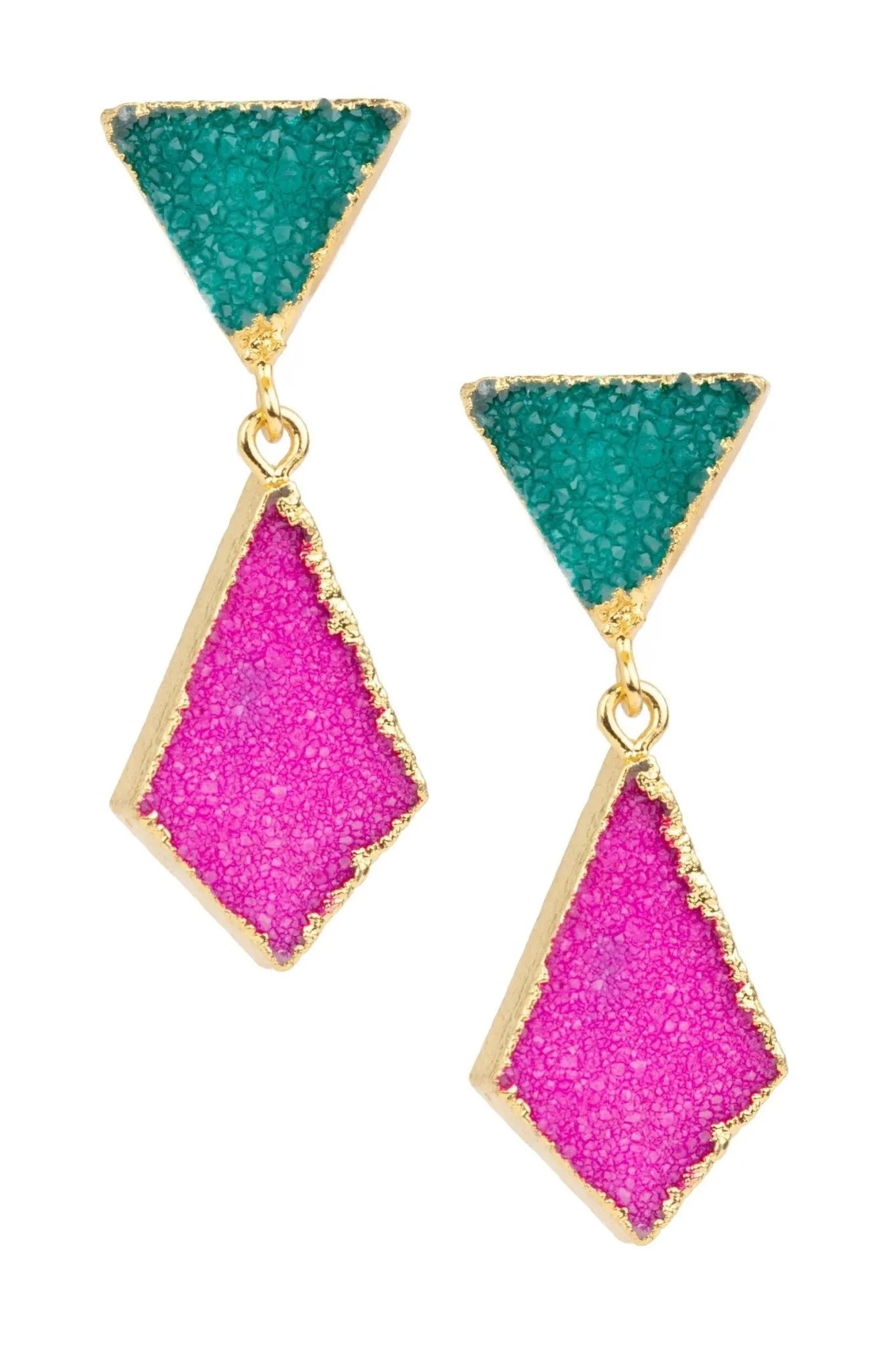 Geometric Druzy Drop Earrings for Women - Elegant Handmade Crystal Dangle Earrings - Perfect for Parties, Weddings & Everyday Wear