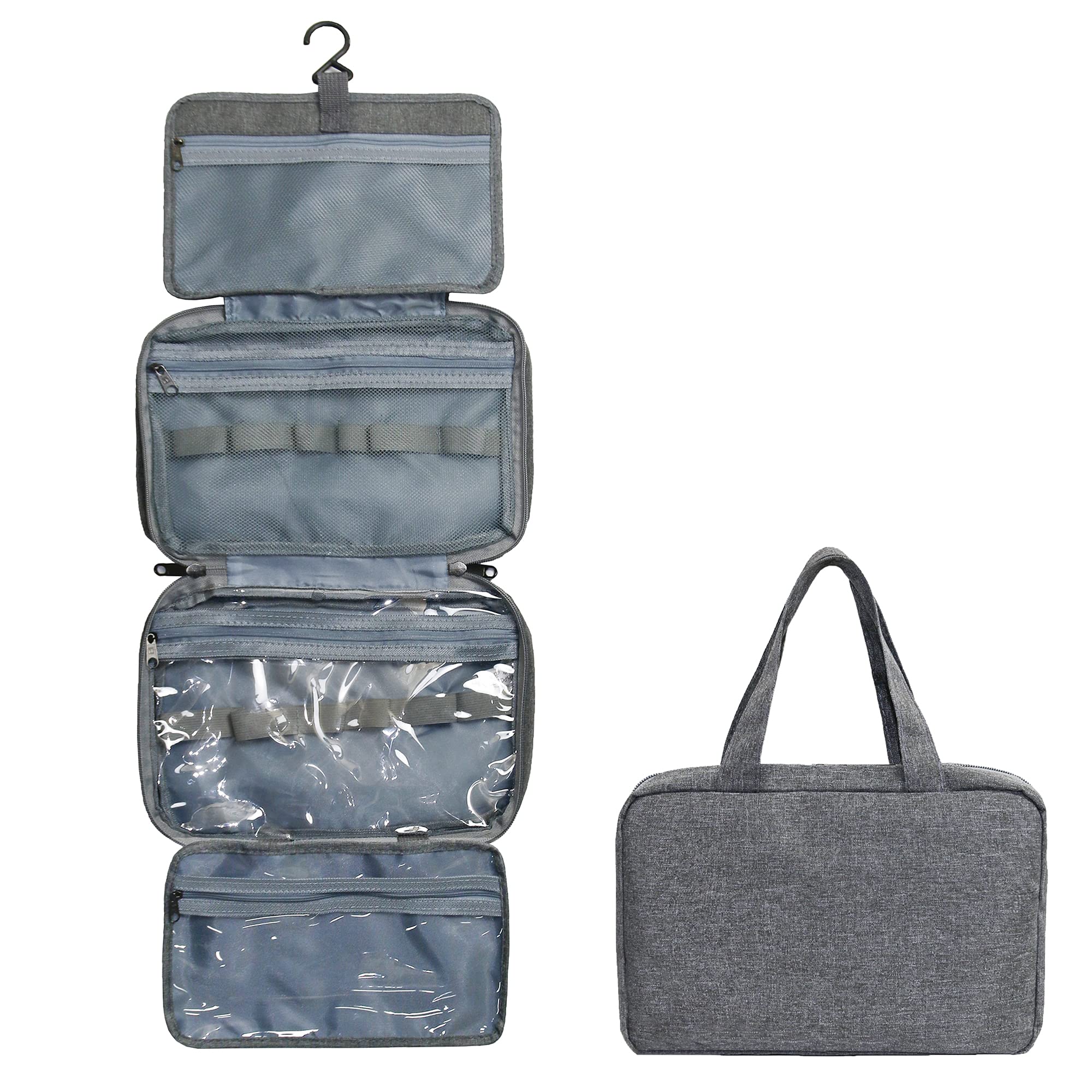 MDSTOP Hanging Toiletry Bag - Waterproof Travel Cosmetic Organizer for Makeup, Shampoo & Toiletries - Grey 6.5x10 Inch - Perfect for Vacation, Gym & Business Trips