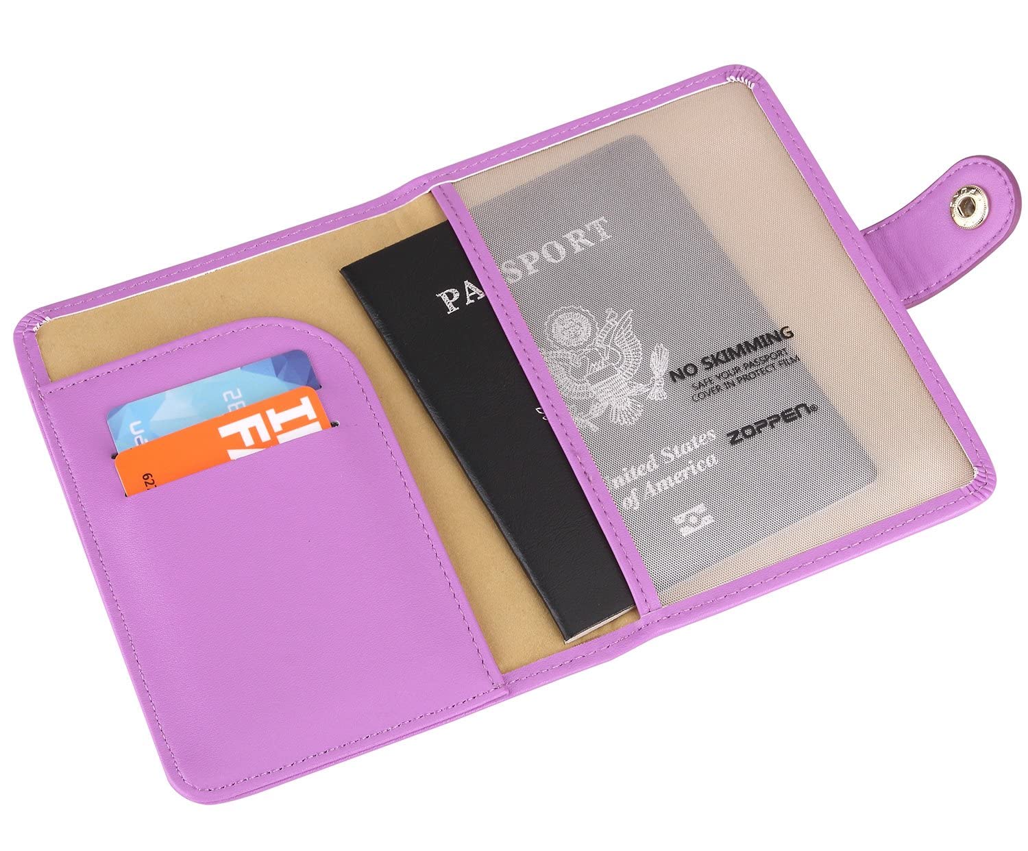 ZOPPEN RFID Blocking Passport Holder for Women - Travel Wallet Cover with Document Organizer, Violet Purple - Perfect for Air Travel, Vacations & Business Trips