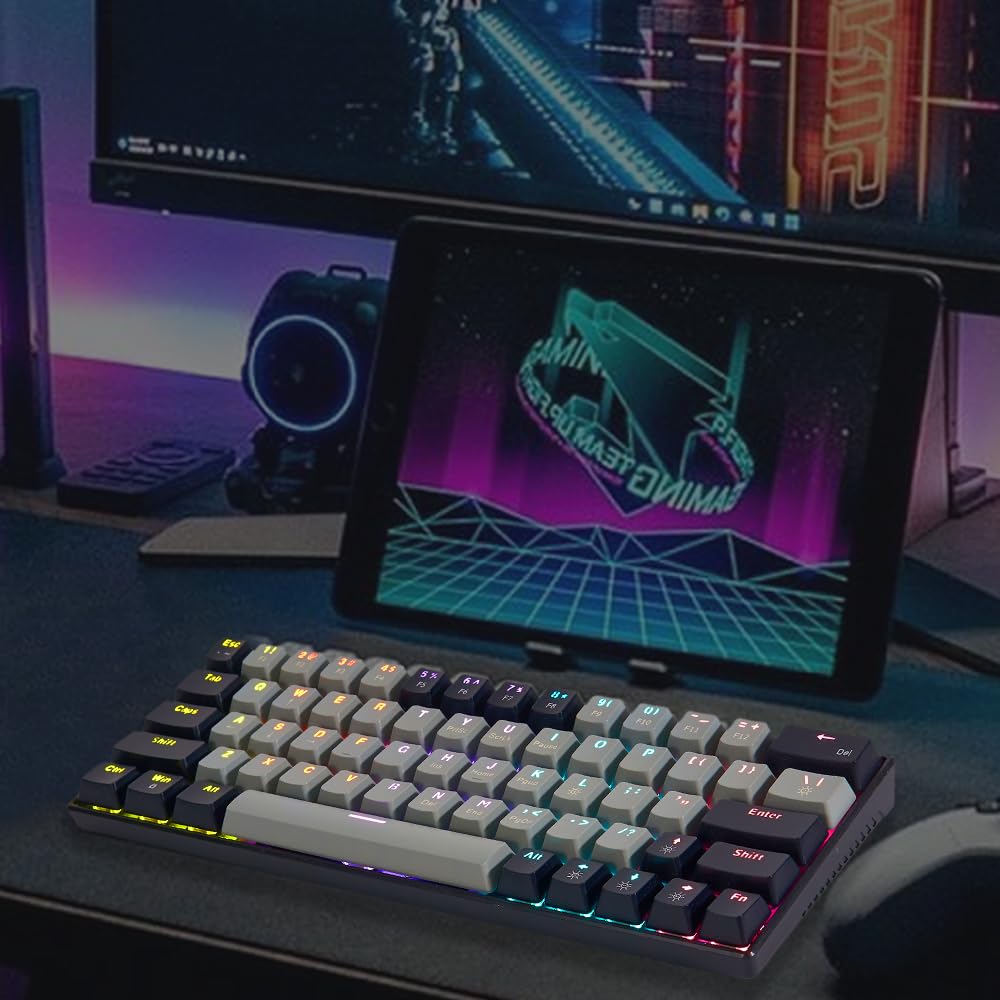 Abucow 60% Wired Mechanical Gaming Keyboard - RGB Backlit, 63 Swappable Keycaps (Gray-Black) for PC, Mac, PS4 - Perfect for Esports, Typing & Office Work