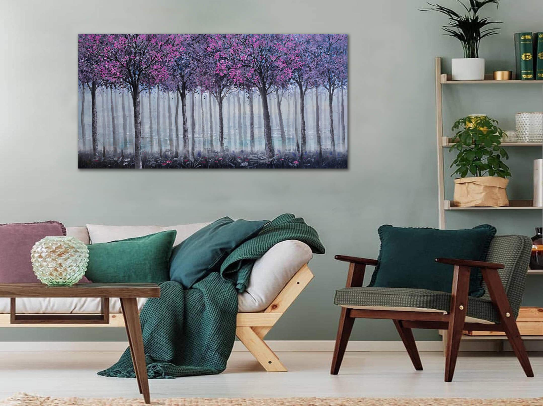 Abstract Purple Forest Canvas Wall Art - 24x48, Modern Framed Decor for Living Room & Bedroom