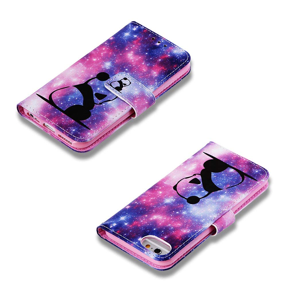 Premium PU Leather Magnetic Flip Case for iPhone 8/7/6S/6 - Shockproof Wallet Cover with Credit Card Slots & Stand | Stylish Panda Baby YB-XC Design | Perfect for Daily Use, Travel & Business Meetings