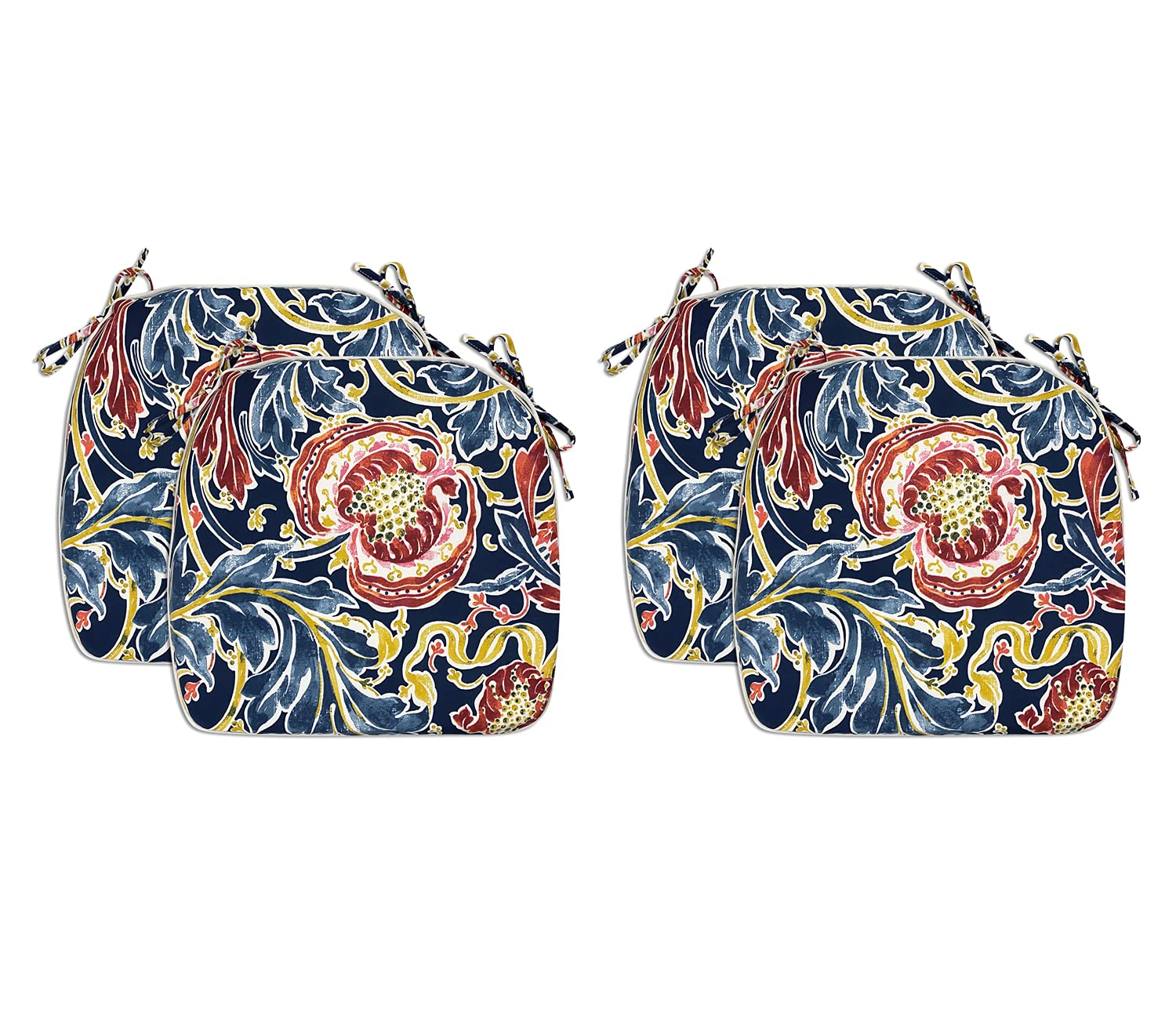 **Fabritones Outdoor Seat Cushions Navy Paisley Set of 4 – 16x17 Inch Square Patio Chair Cushions with Ties – Water-Resistant & Comfortable for Garden, Deck, Poolside, and Outdoor Furniture**