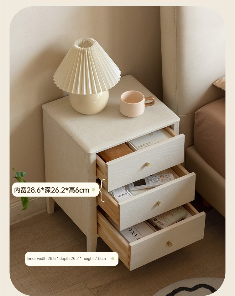 Solid Oak Wood Nightstand - Cream Finish, Modern Bedside Table for Bedroom, Living Room, or Nursery Furniture