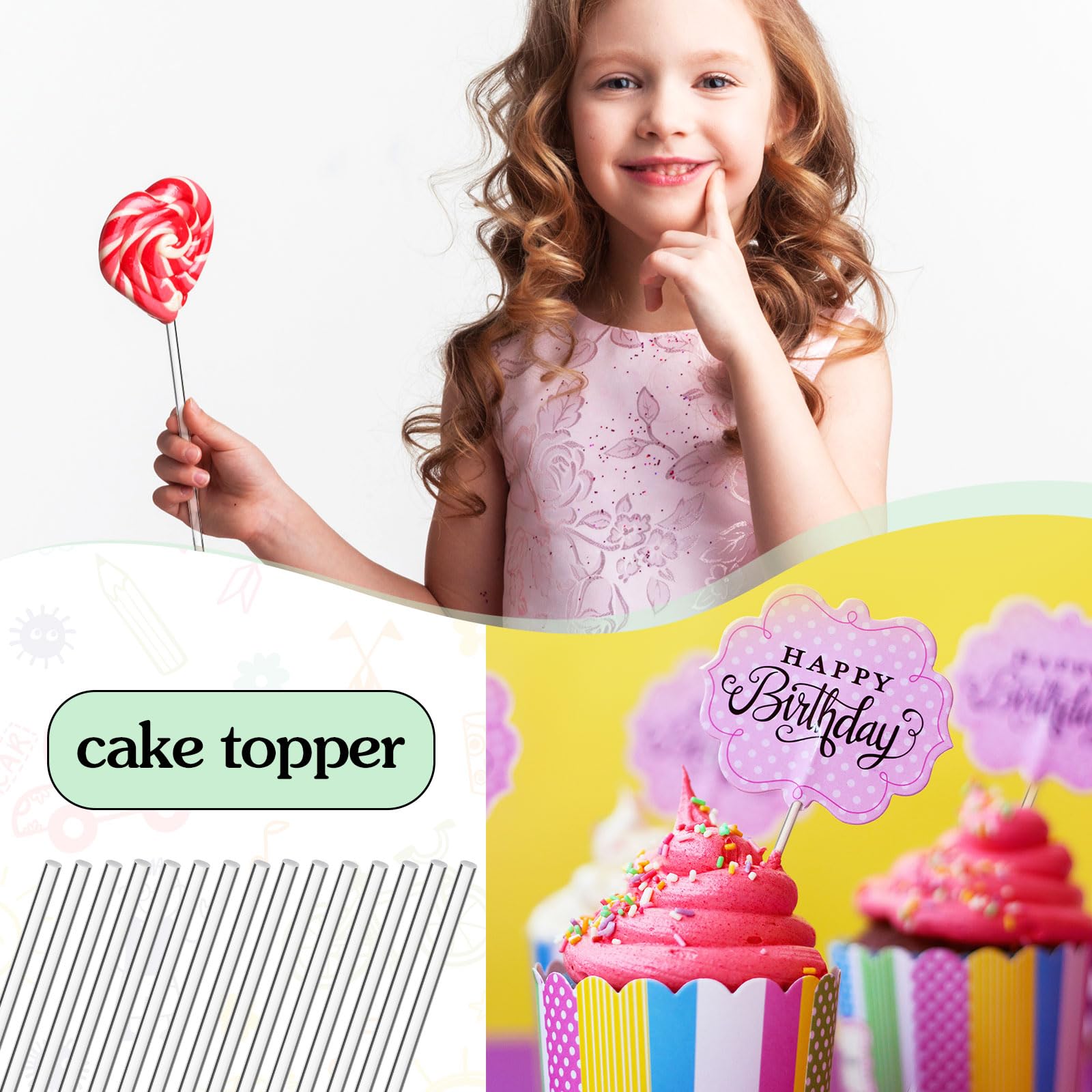 Zopeal 200-Pack Clear Acrylic Lollipop Sticks 6 Inch - Premium Cake Pop Sticks for Candy Making, Chocolate Dipping, Wedding Favors, Halloween & Christmas Treats - Perfect for DIY Desserts, Party Decorations and Baking Supplies