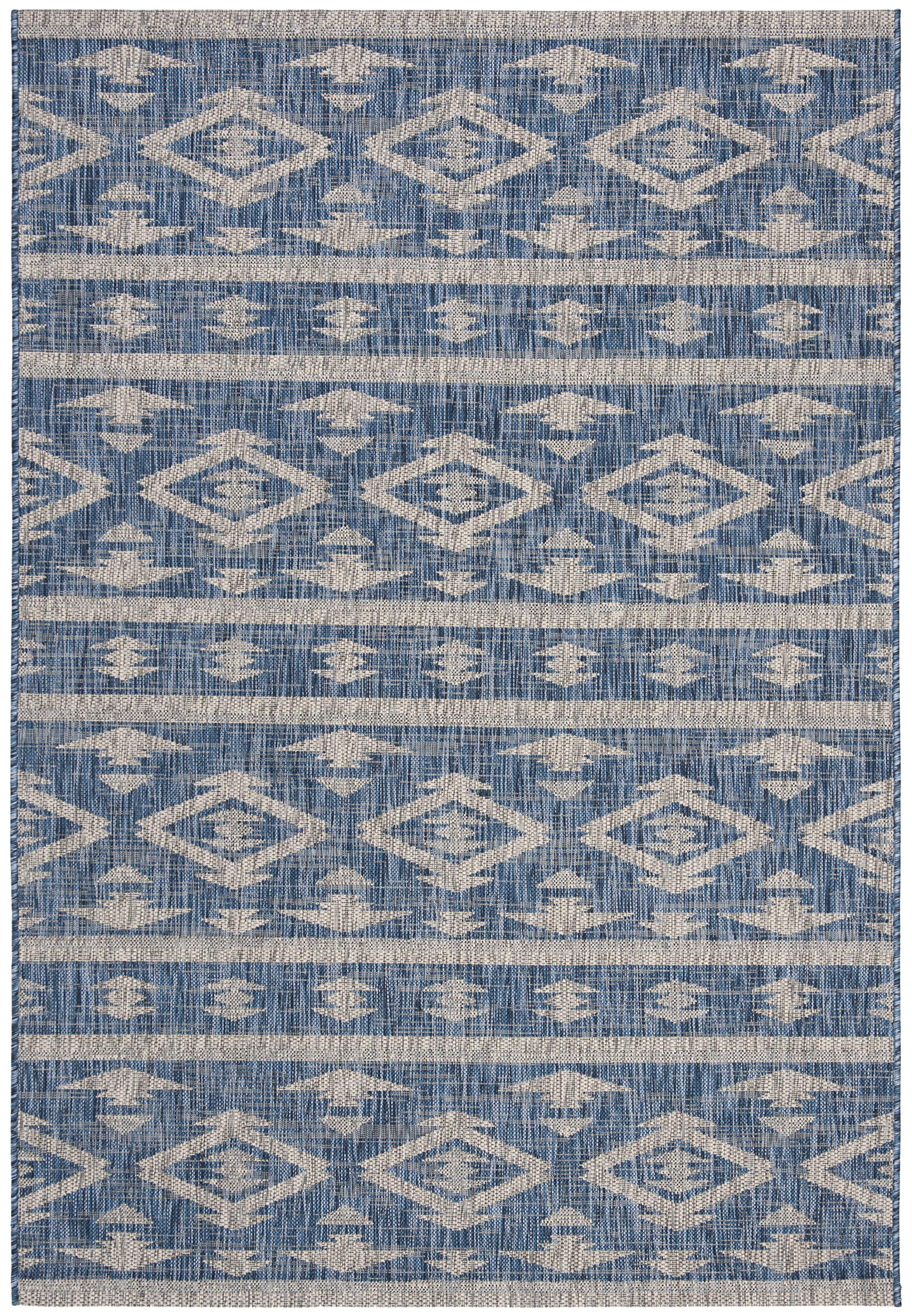 SAFAVIEH Courtyard Collection 8' x 11' Navy/Grey Indoor Outdoor Waterproof Rug - Easy to Clean, Stain Resistant for Patio, Backyard, Mudroom, Deck & Poolside Use