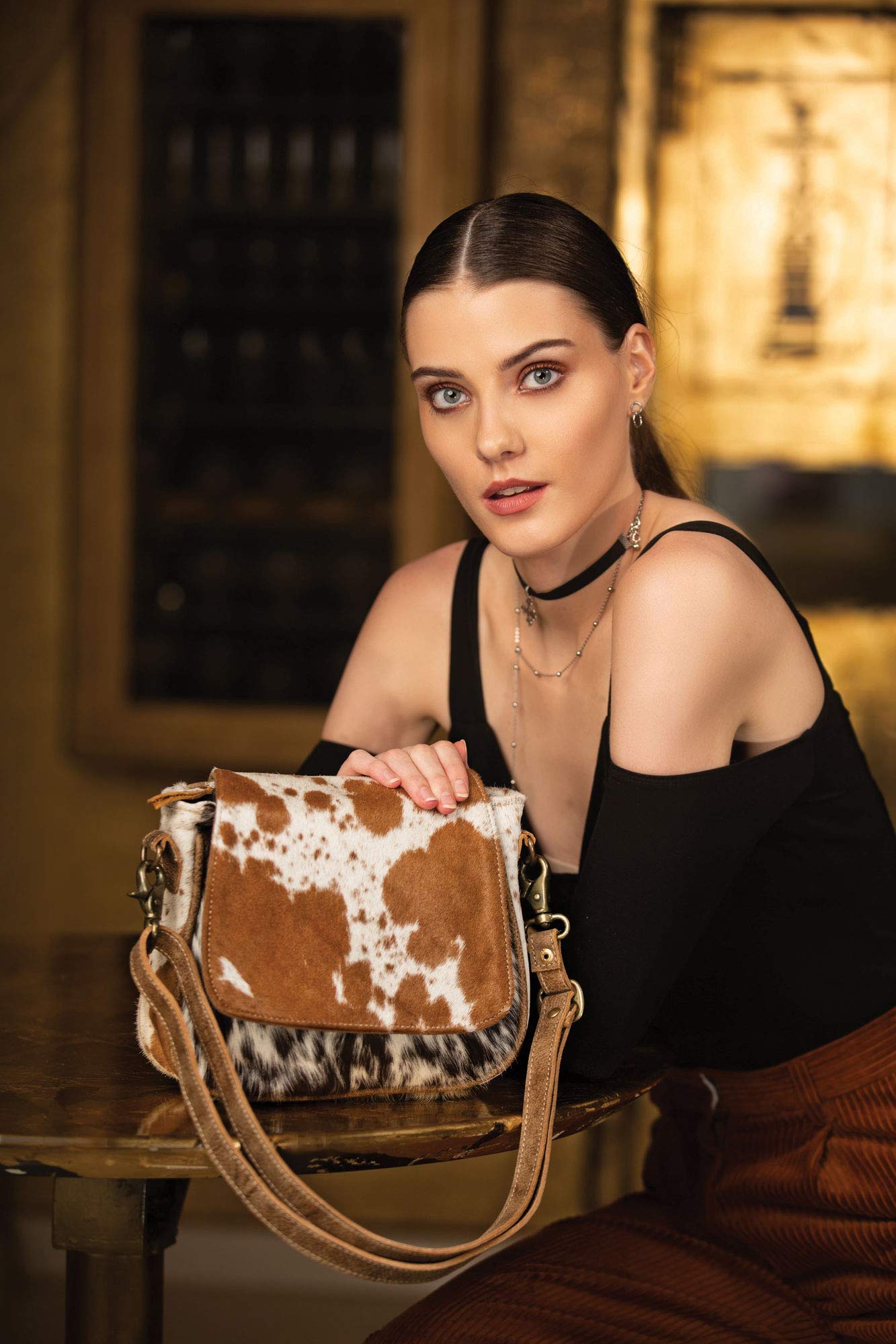Myra Small Crossbody Bag - Genuine Cowhide & Leather Flap Over Purse for Women | Perfect for Everyday Use, Travel & Casual Outings