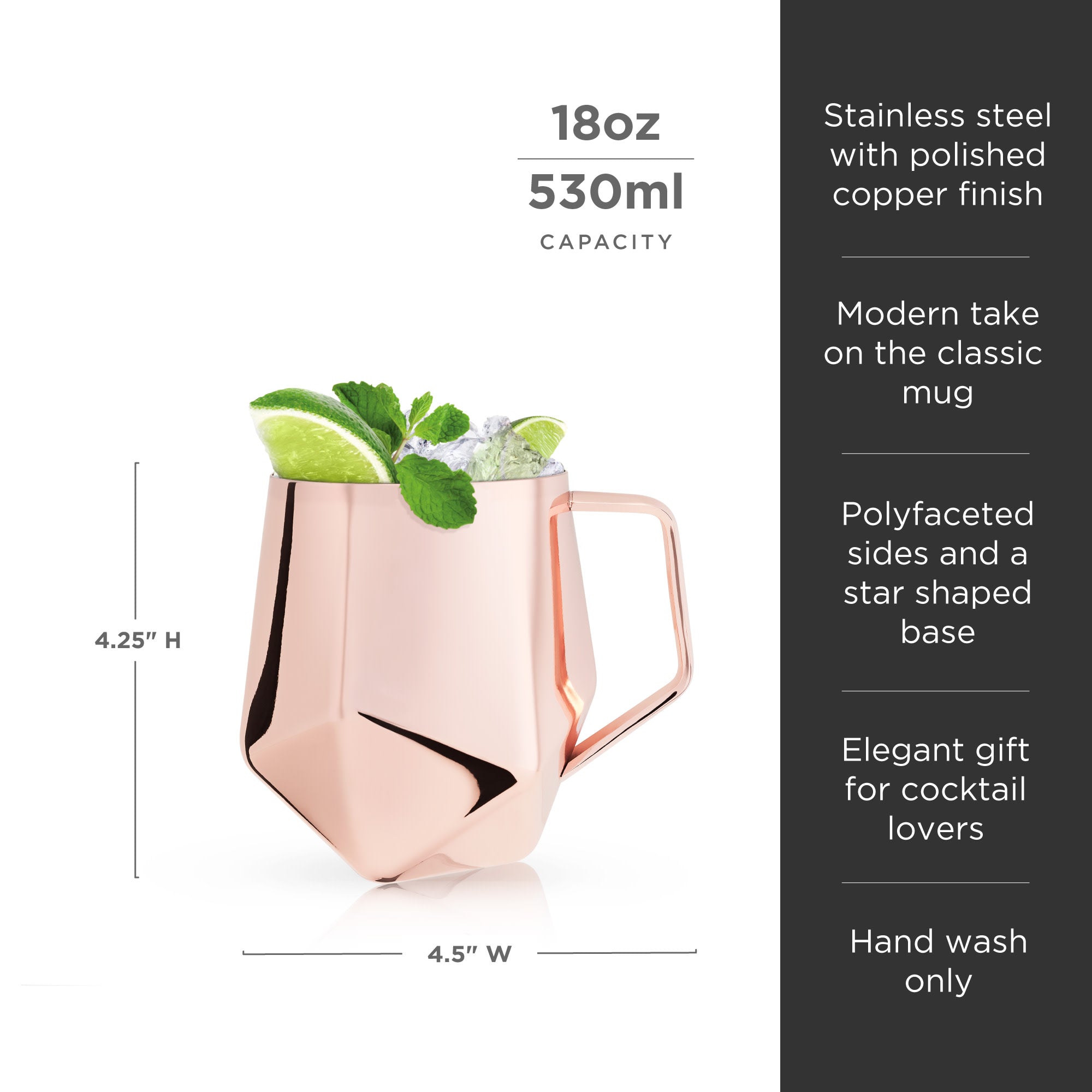Premium Copper Moscow Mule Mug with Faceted Design - 16oz Handcrafted Copper Cup for Cocktails, Iced Coffee & Cold Drinks - Perfect for Parties, Gifts & Home Bar Decor