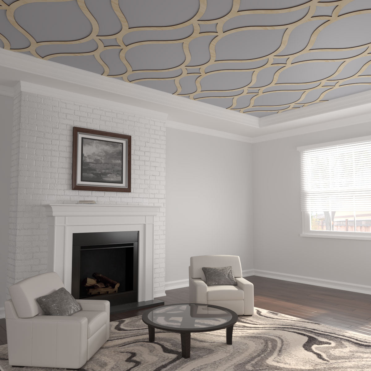 Villarreal Decorative Fretwork Wood Ceiling Panels - Handcrafted Wooden Ceiling Tiles for Home & Office Decor - Perfect for Living Room, Bedroom, and Commercial Spaces
