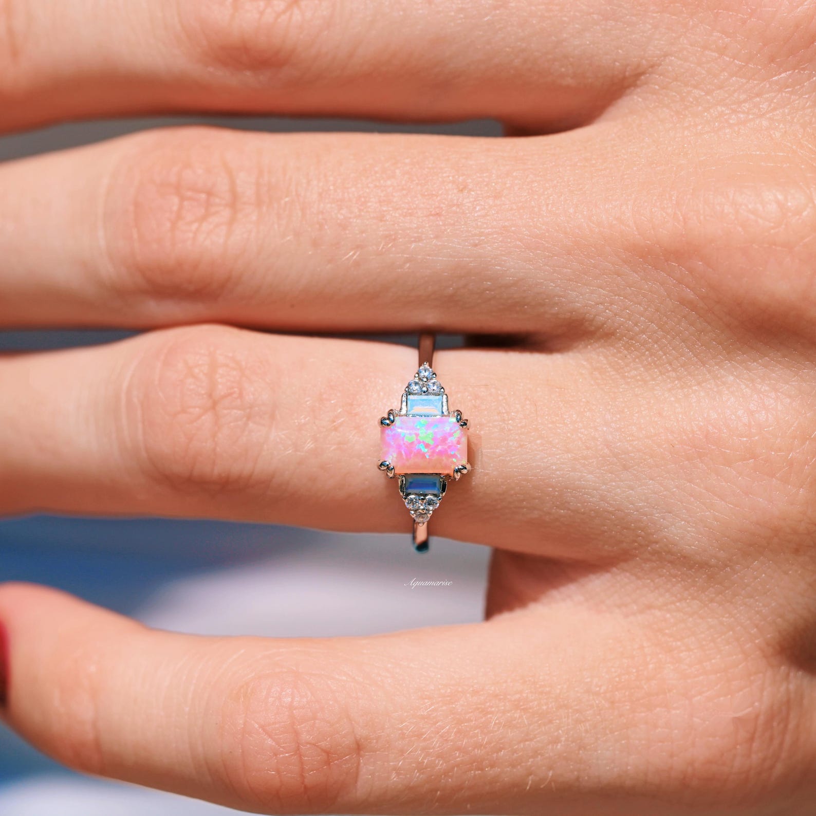 Pink Fire Opal & Opalescent Sapphire Sterling Silver Ring for Women - Elegant Jewelry Gift for Birthday, Anniversary & Special Occasions