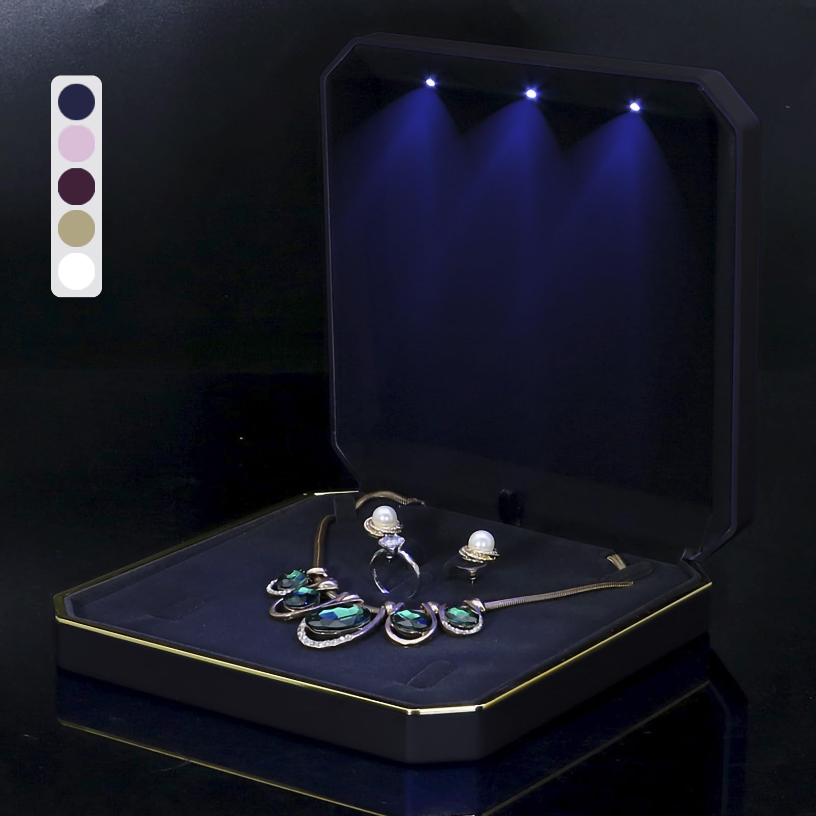 HSLFUAI Large LED Necklace Gift Box - Premium Jewelry Storage & Display Case for Necklaces - Perfect for Wedding, Birthday, Valentine's Day, Mother's Day & Christmas Gifts - Elegant Jewelry Box with Light for Home Decor & Gift Presentation