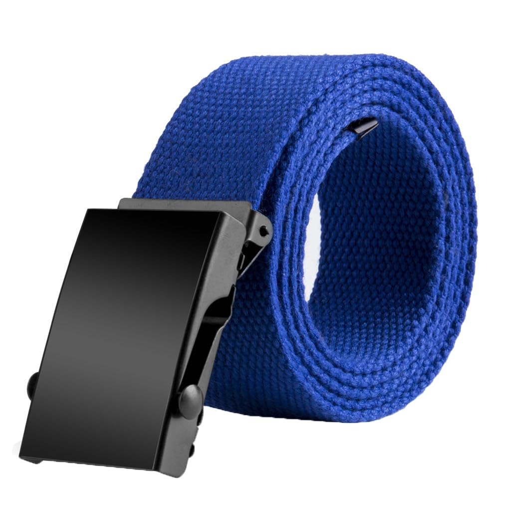 Dninmim Men's Military Belt - Heavy Duty Nylon Webbing with Roller Buckle - Outdoor Sports & Tactical Gear - Adjustable Waist Strap for Hiking, Camping & Work - Blue, 120cm