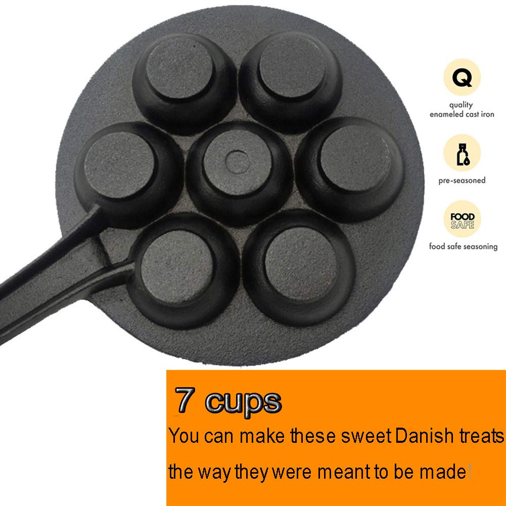 Pre-Seasoned Cast Iron Aebleskiver Pan - Danish Stuffed Pancake Balls, Takoyaki & Appam Maker with 2 Free Takoyaki Sticks & Silicone Handle - Perfect for Home Cooking, Camping & Party Snacks