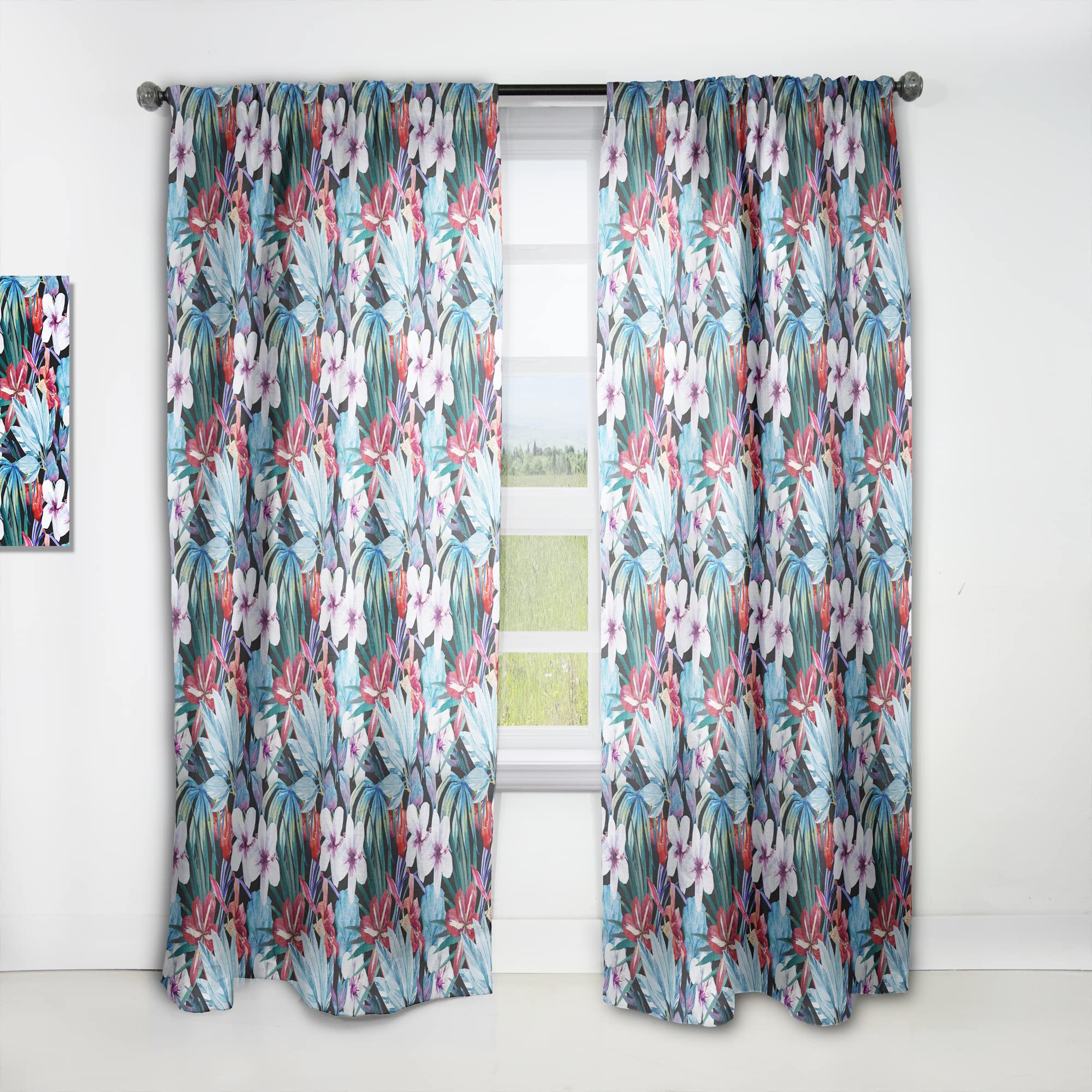 DesignQ 'Blossoming Lilies and Hibiscus' Thermal Insulated Curtains - Single Panel 52x95 Inches - Elegant Window Drapes for Bedroom & Living Room - Perfect for Home Decor, Privacy & Temperature Control