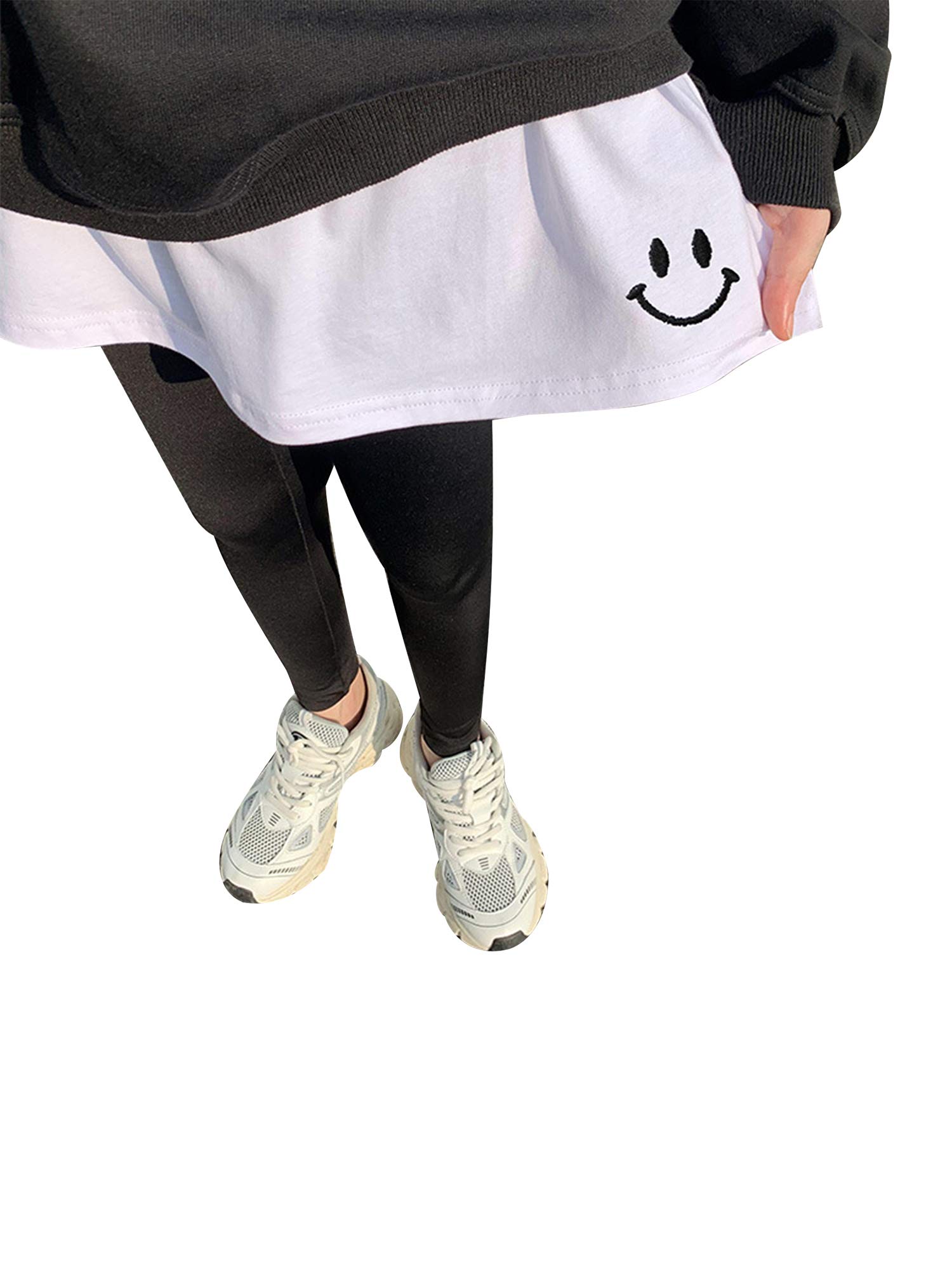 Women's Adjustable Layering Fake Two-Piece Set - Stretchy Sweatshirt with Split Hem Skirt & Undershirt (White, Medium) | Casual Outfit for Streetwear, Date Night & Spring Fashion
