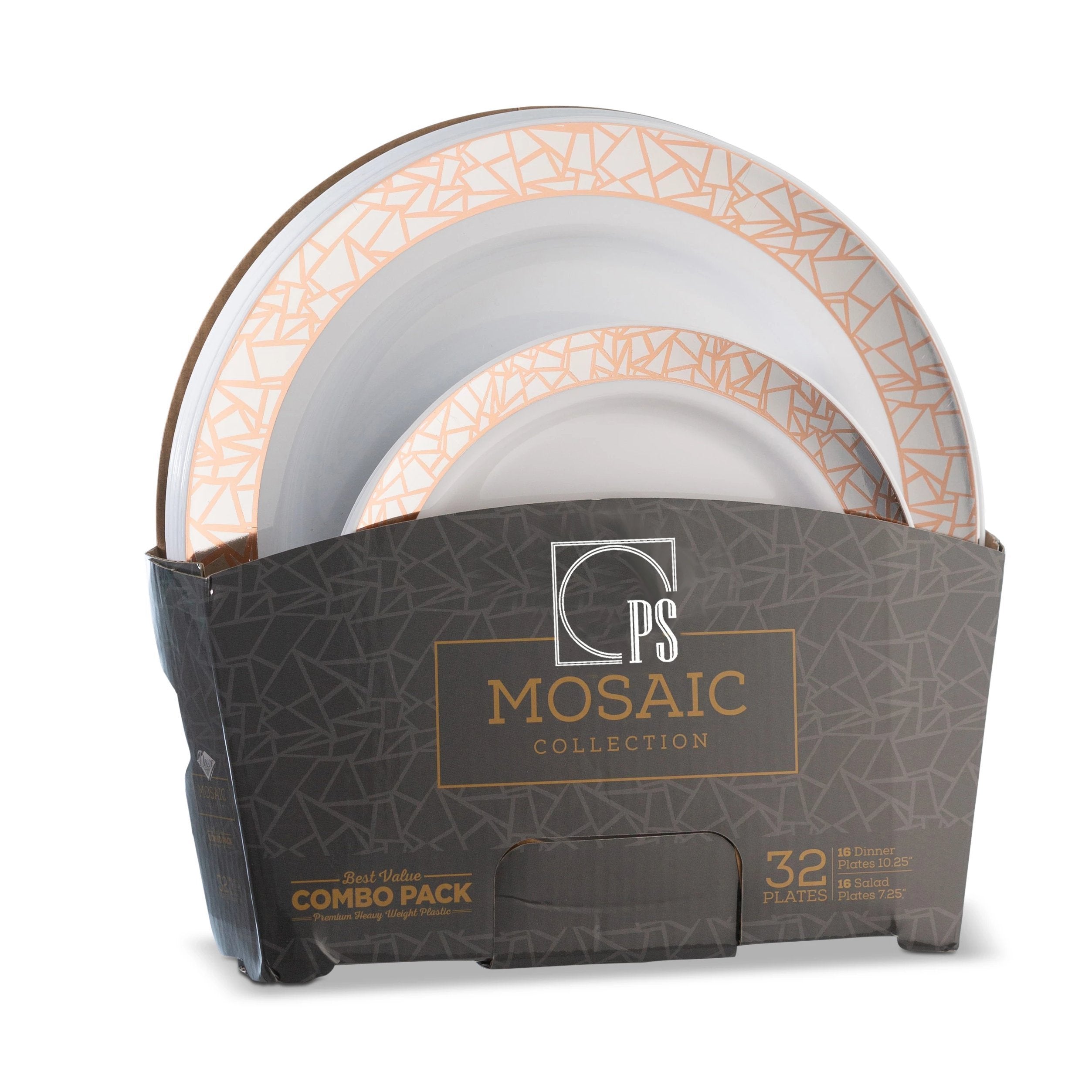32-Piece Rose Gold & Silver Round Plastic Dinnerware Set - 16 Servings, Elegant Mosaic Design for Parties, Weddings & Outdoor Events