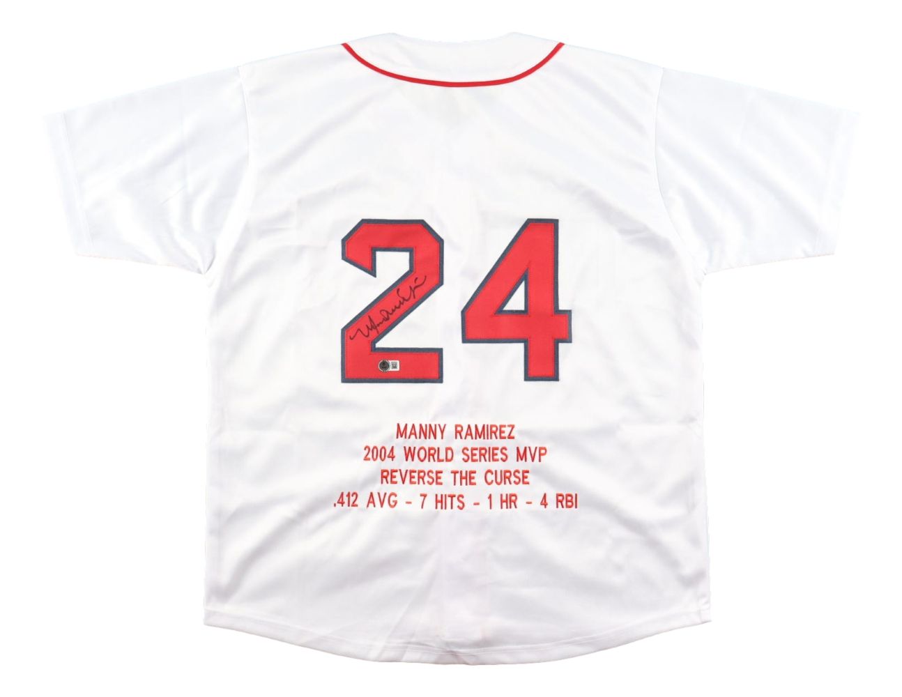 Manny Ramirez Autographed Boston Red Sox 2004 World Series MVP White Baseball Jersey - Authentic Signed Memorabilia for Sports Fans & Collectors - Perfect for Display in Man Cave, Sports Room, or as a Gift