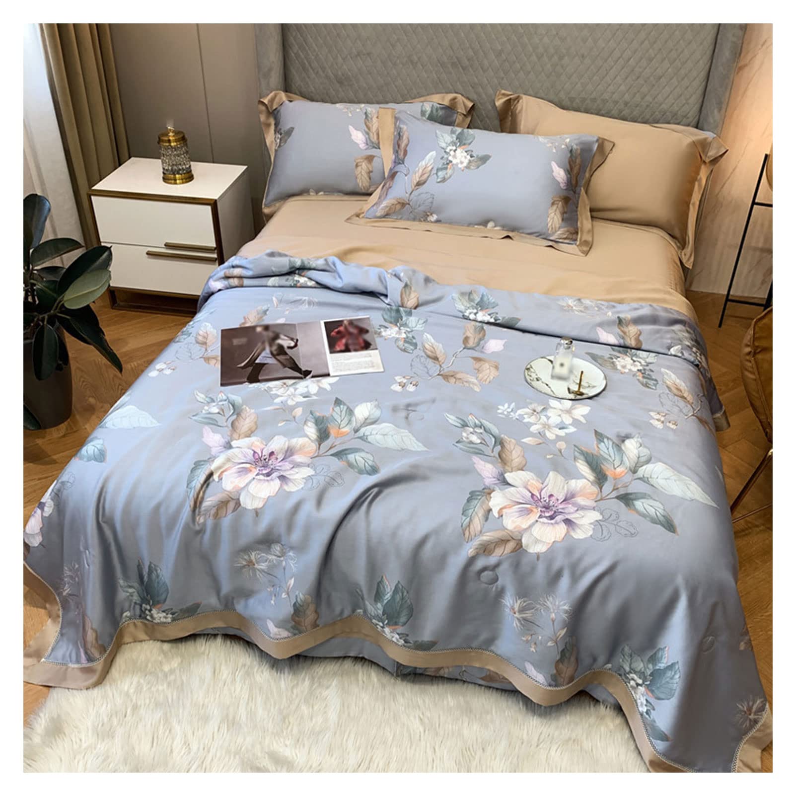 Breathable Tencel Summer Cooling Quilt Set - 4 Piece Lightweight Ice Silk Comforter for Air-Conditioned Rooms (D-200x230cm) | Machine Washable Bedding for Hot Sleepers & Guest Rooms