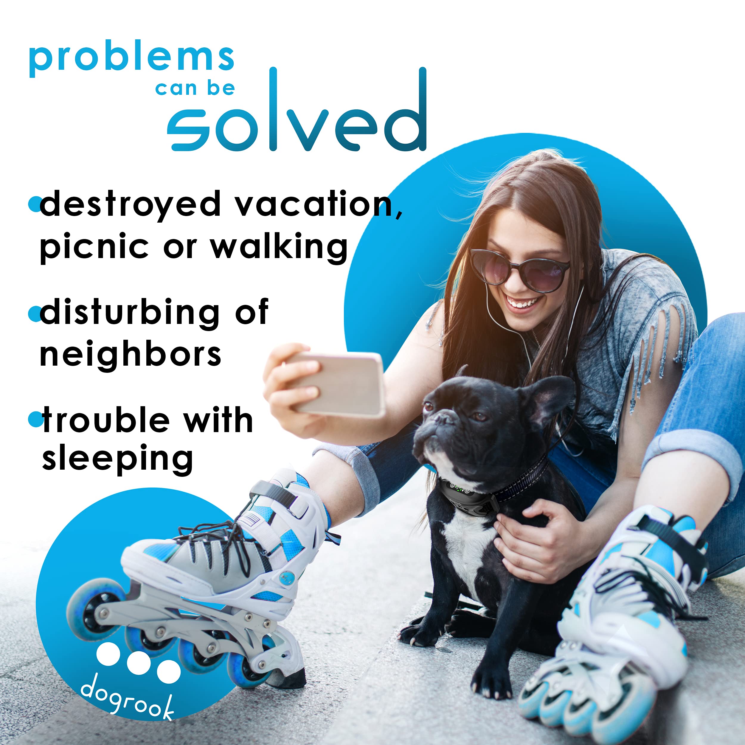 DogRook Anti Bark Collar for Dogs - Humane Training Collar with Beep & Vibration Modes - No Shock Waterproof Dog Bark Control Device - Fits Small, Medium & Large Dogs (12-110 lbs) - Perfect for Home, Travel & Outdoor Use