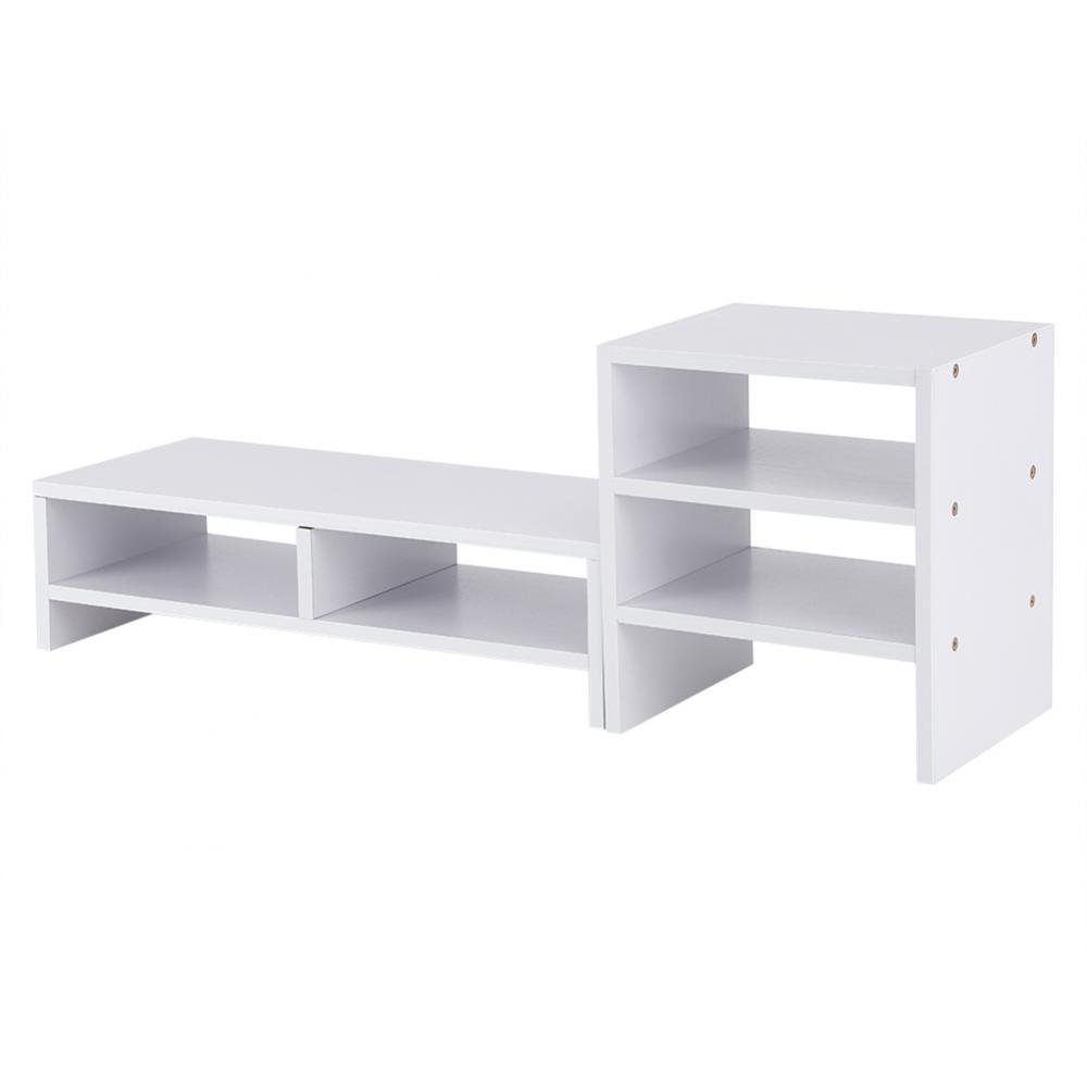 GOTOTOP White Wooden Laptop Monitor Riser Stand with 3-Layer Storage Shelf - Ergonomic Desktop Organizer for Home Office, Gaming Setup, and Workspace Efficiency