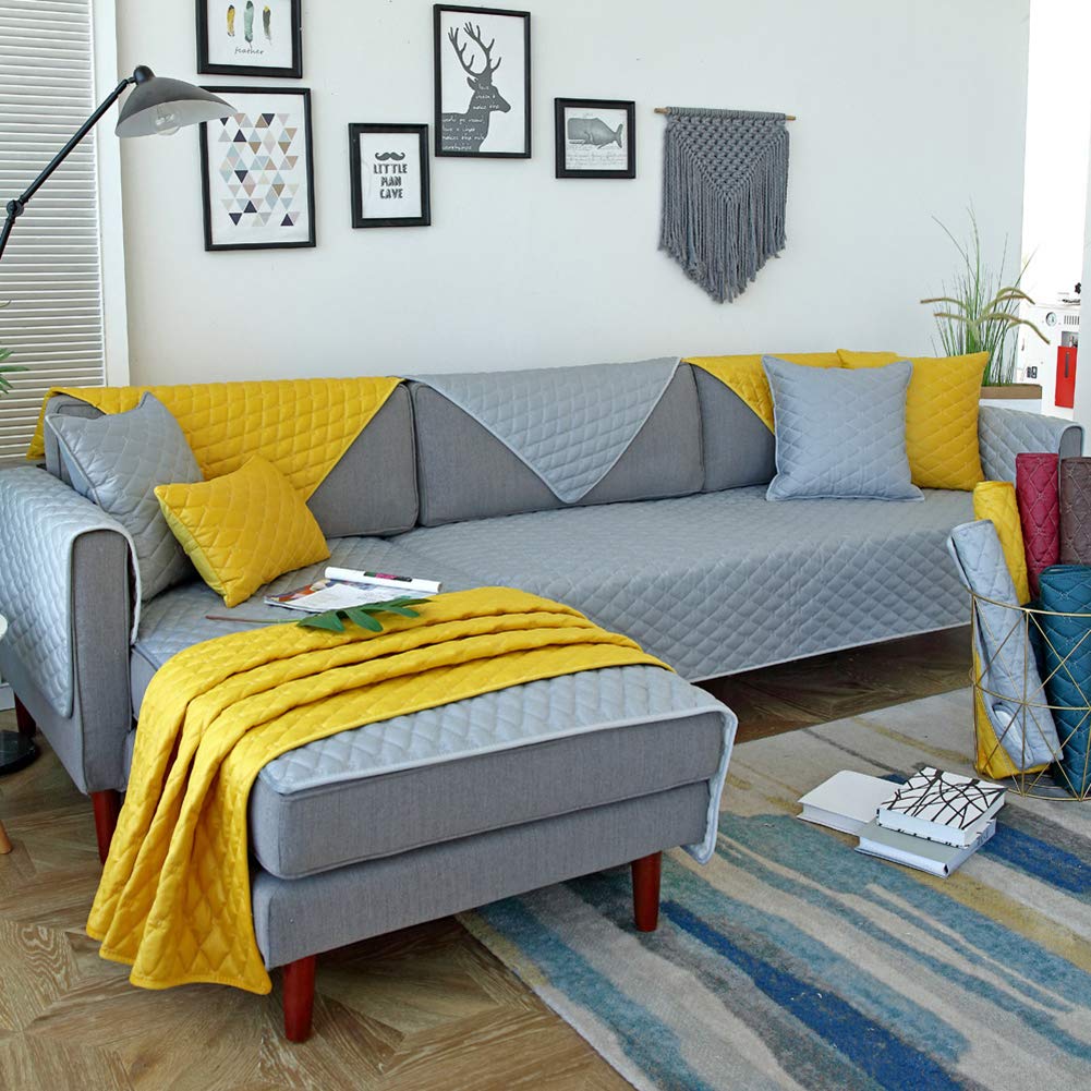 Quilted Anti-Slip Washable Pet Sofa Cover for Dogs & Cats - Waterproof, Stain Resistant Furniture Protector - Gray Rectangle 43x43 Inch - Perfect for Living Room, Bedroom & Pet-Friendly Homes