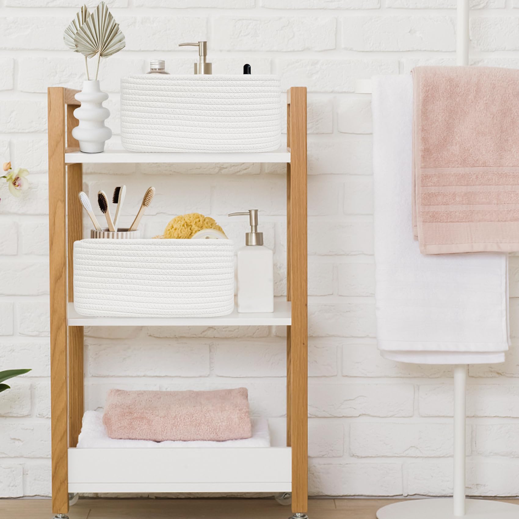 ABenkle Small White Woven Storage Basket - Organizer for Dog & Cat Toys, Shelves, Closet - Decorative Gift Box | Perfect for Pet Toy Storage & Home Organization