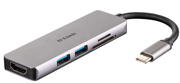 D-Link 5-in-1 USB C Hub with 4K HDMI, SD/TF Card Reader - Portable Multi-Port Adapter for MacBook, iPad, Laptop - Perfect for Work, Travel & Home Office
