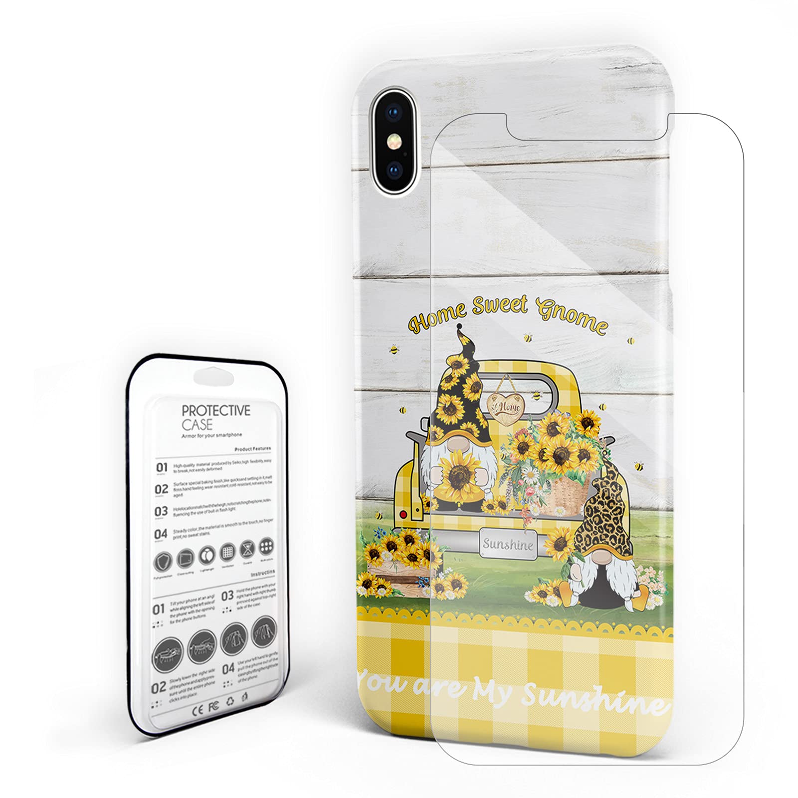 **Durable Shockproof iPhone Xs Max Case - Sunflower Gnome Truck Design, Yellow Plaid & Wood Grain Hard PC Cover with Screen Protector | Perfect for Outdoor Adventures & Daily Protection**