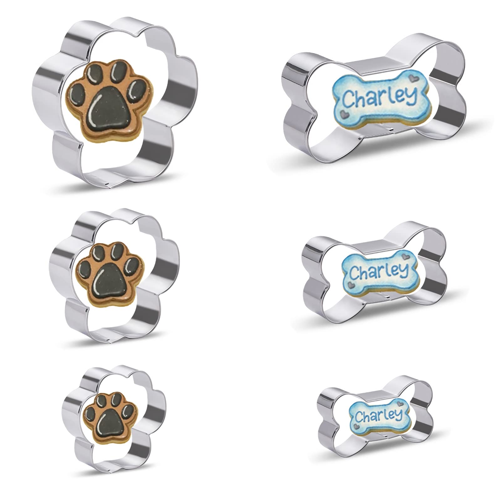 6-Piece Stainless Steel Dog Bone & Paw Print Cookie Cutter Set - Perfect for Homemade Dog Treats, Baking, and DIY Dog Biscuits - Ideal for Pet Lovers, Small Dogs, and Fun Baking with Kids
