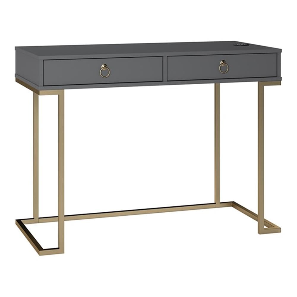 Pemberly Row Modern Wood and Metal Computer Desk - Graphite Gray & Gold Finish | Home Office, Study, Gaming & Workspace Solution