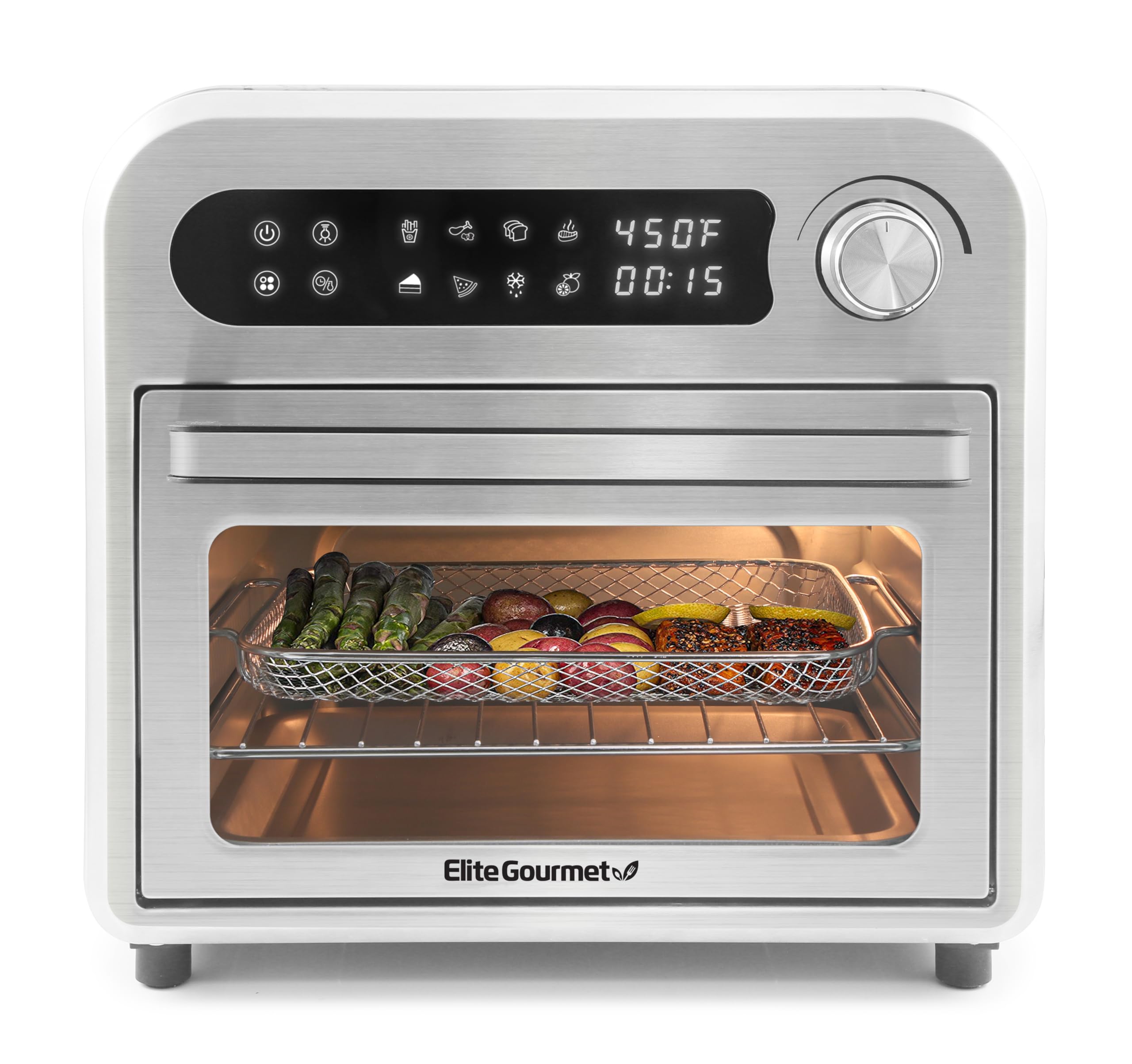 Elite Gourmet EAF1010D 10L Digital Air Fryer Toaster Oven Combo - 8 Preset Functions, 1500W Convection Oven with Bake, Toast, Broil & Air Fry Modes, Adjustable Timer & Temperature - Perfect for Family Cooking, Meal Prep & Healthy Air Frying - Includes Recipe Book (Stainless Steel)