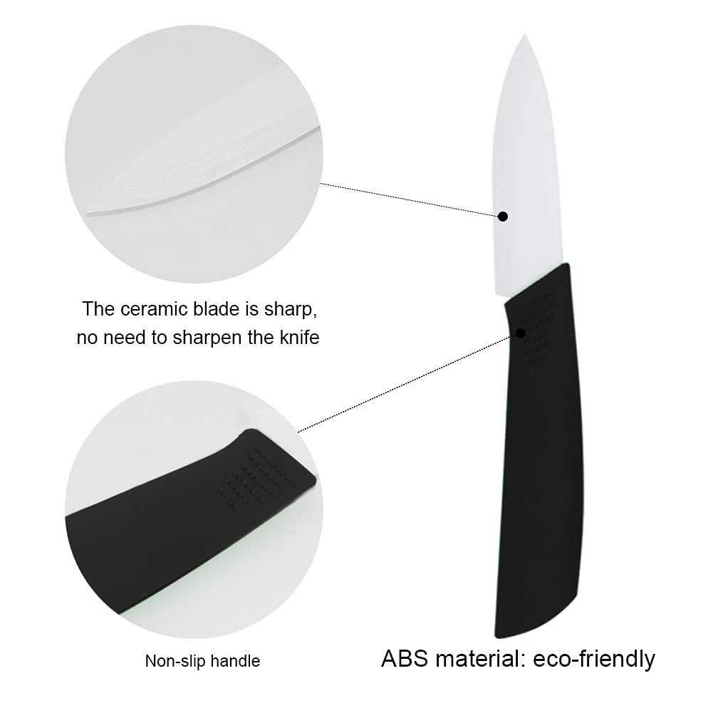 Premium 5-Piece Ceramic Knife Set with Block Stand - Ultra Sharp Black Kitchen Knives Including Chef, Utility, Vegetable & Bread Knives - Anti-Slip Ergonomic Handles for Safe Cutting - Perfect for Slicing Meat, Chopping Vegetables & Food Prep