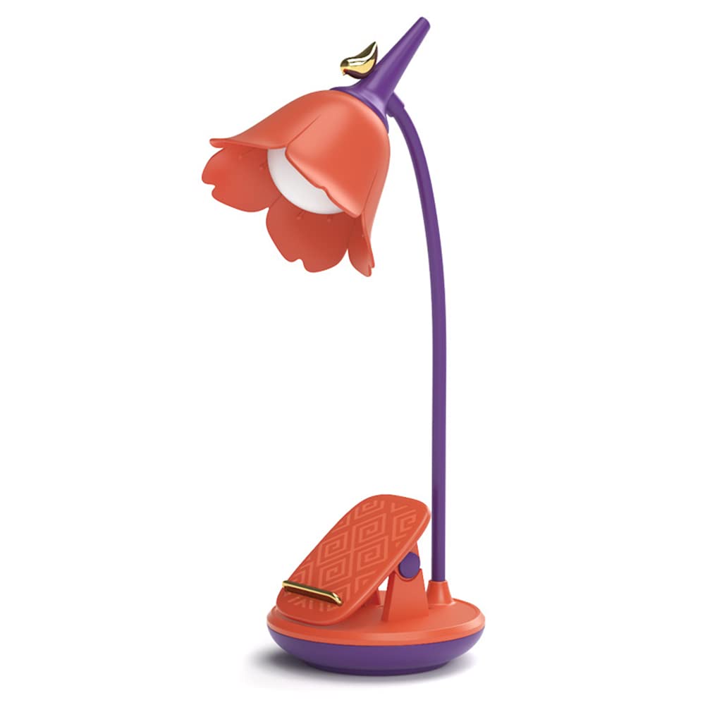 MAGICKK Rechargeable LED Desk Lamp with Adjustable Gooseneck - Dimmable Touch Control, Clip-On Cordless Table Light for Kids & Adults | Eye-Caring Night Light for Reading, Studying, Dorm Room, Bedroom & Office (Red)