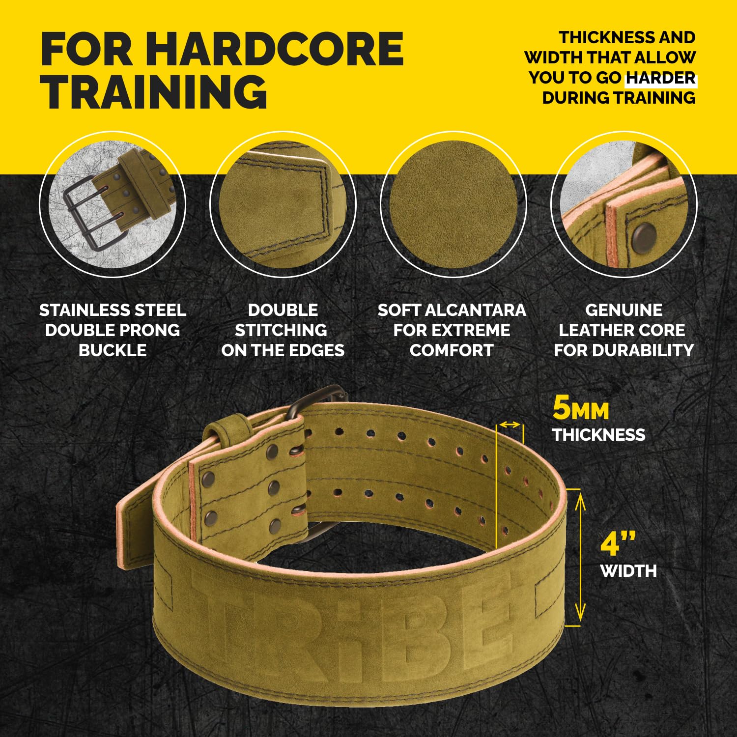 5MM Premium Weight Lifting Belt - 100% Genuine Leather Gym Belt for Men & Women - Comfortable Squat & Deadlift Support for Strength Training - Perfect for CrossFit, Powerlifting & Home Workouts