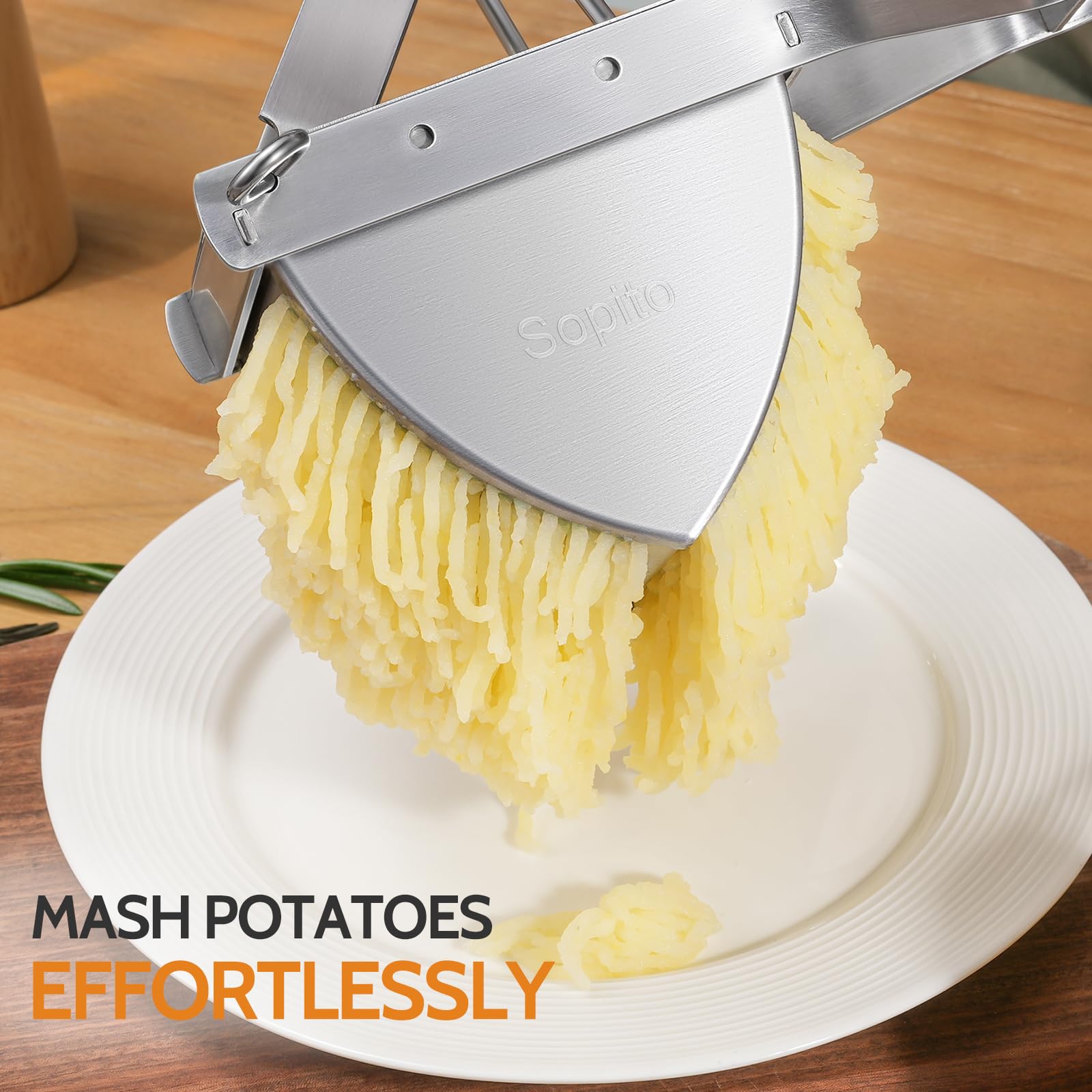 Sopito Stainless Steel Potato Ricer - Professional Multifunctional Fruit & Vegetable Masher for Smooth Fluffy Mashed Potatoes, Baby Food & Purees - Perfect for Home Cooking, Baking & Meal Prep