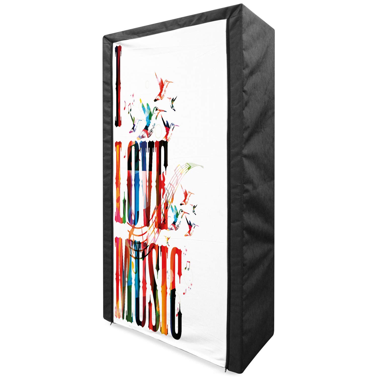 Ambesonne Portable Fabric Wardrobe - Music Lover's Grunge Design with Flying Birds for Freedom Theme, 33.5