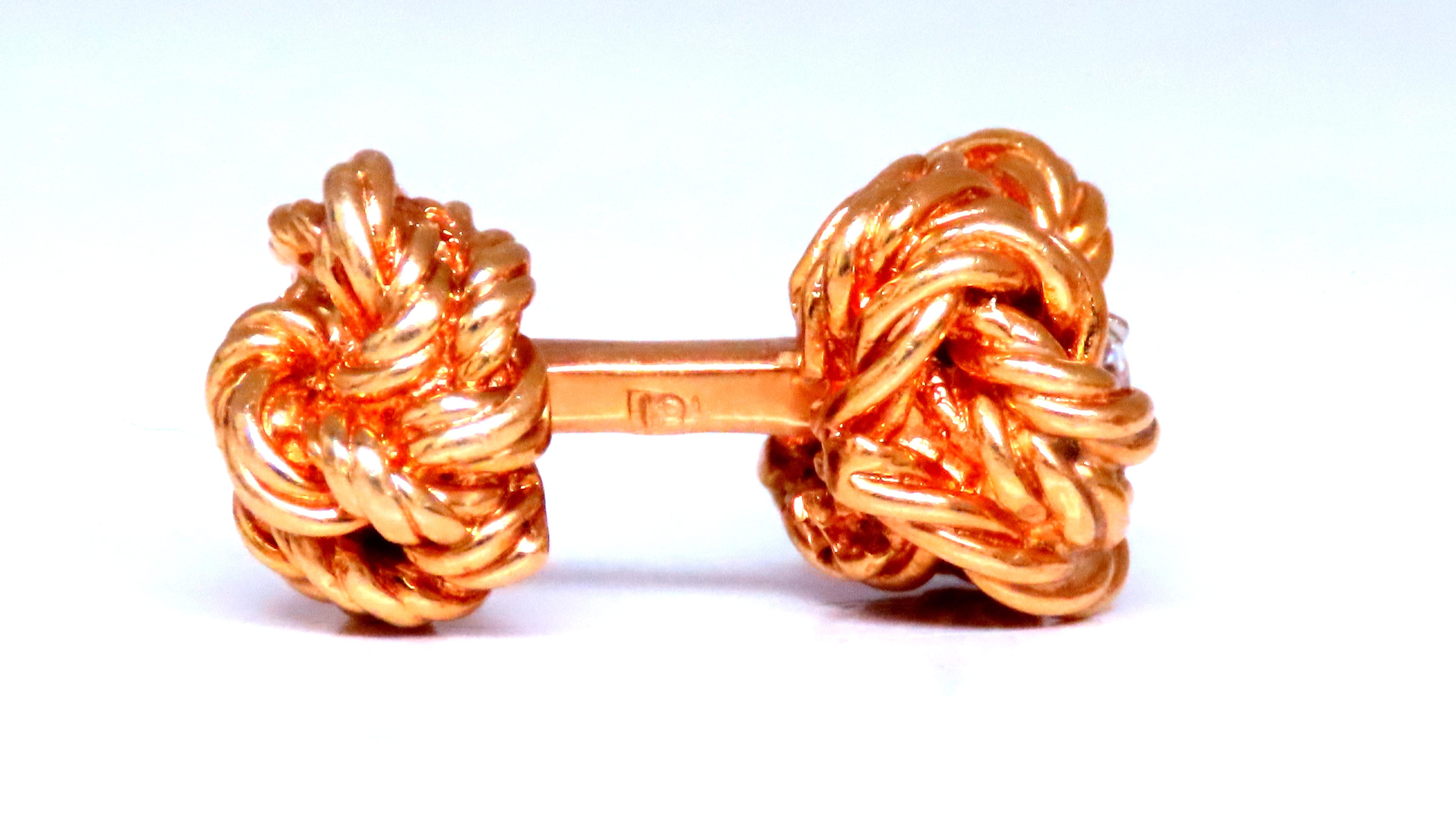 18kt Gold Solid Threaded Rope Twist Diamond Cufflinks for Men - Elegant Dress Shirt Accessories for Weddings & Formal Events (Style 12481)