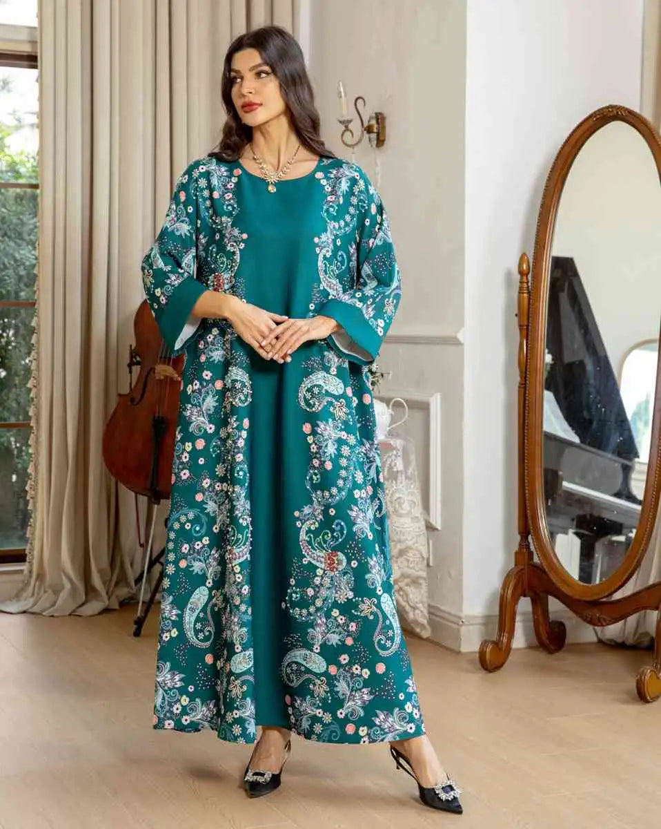 Elegant Hotfix Rhinestone Beaded Kaftan Dress for Women - Perfect for Eid Celebrations, Weddings & Special Occasions