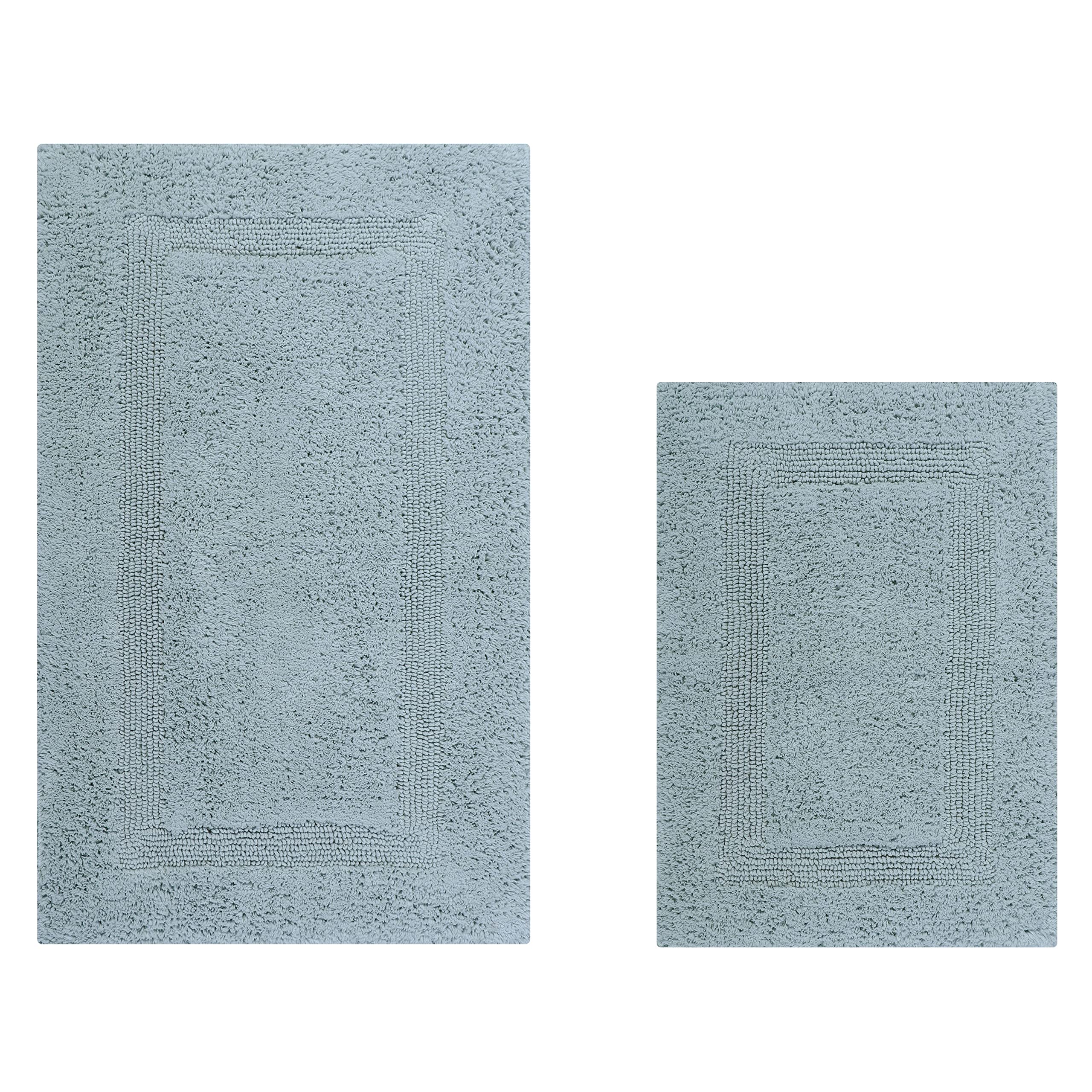 Better Trends 2-Piece Blue Bath Rugs Set - Soft Absorbent Cotton Bath Mats for Shower & Laundry Room