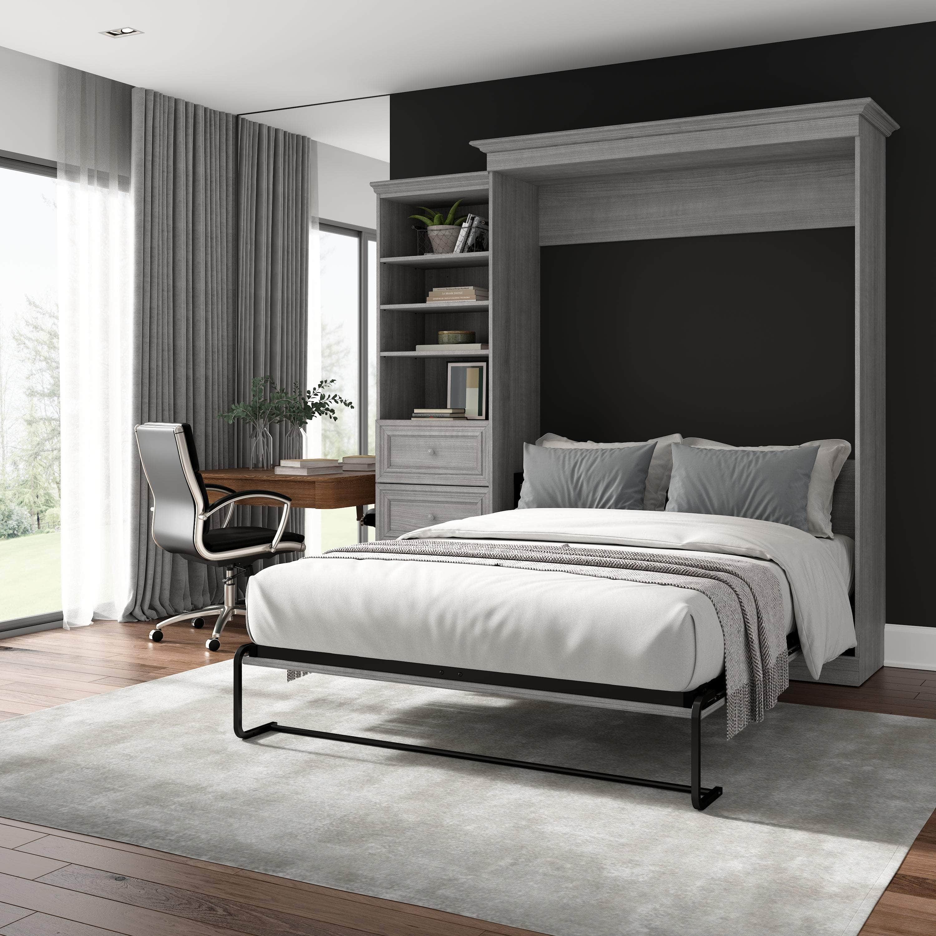 Space-Saving Queen Murphy Wall Bed with Built-In Closet & Drawers - 2 Color Options | Perfect for Small Apartments, Guest Rooms & Home Offices